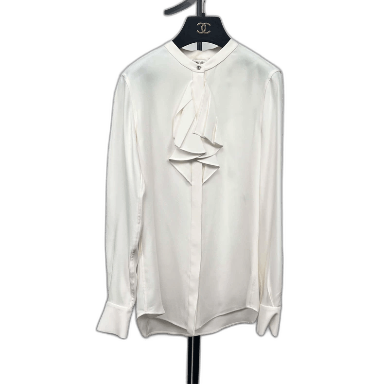 Ralph Lauren Purple Label Loro Piana White Ruffled Collar Shirt - dmc Size XS / US 0-2 / IT 36-38 - 1 Thumbnail