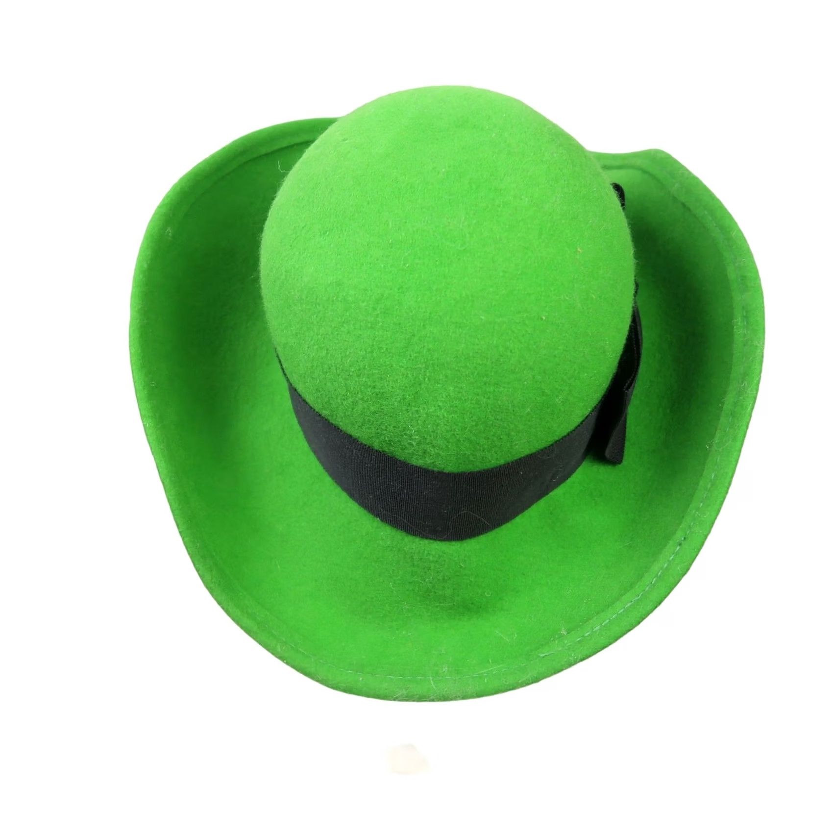 FELT VINTAGE Madcaps Green Felt Wool Wide Brim Hat One Size Women 60s 50s Casual Party/Cocktail Wool Felt Brown/Black Trim Size ONE SIZE - 4 Thumbnail