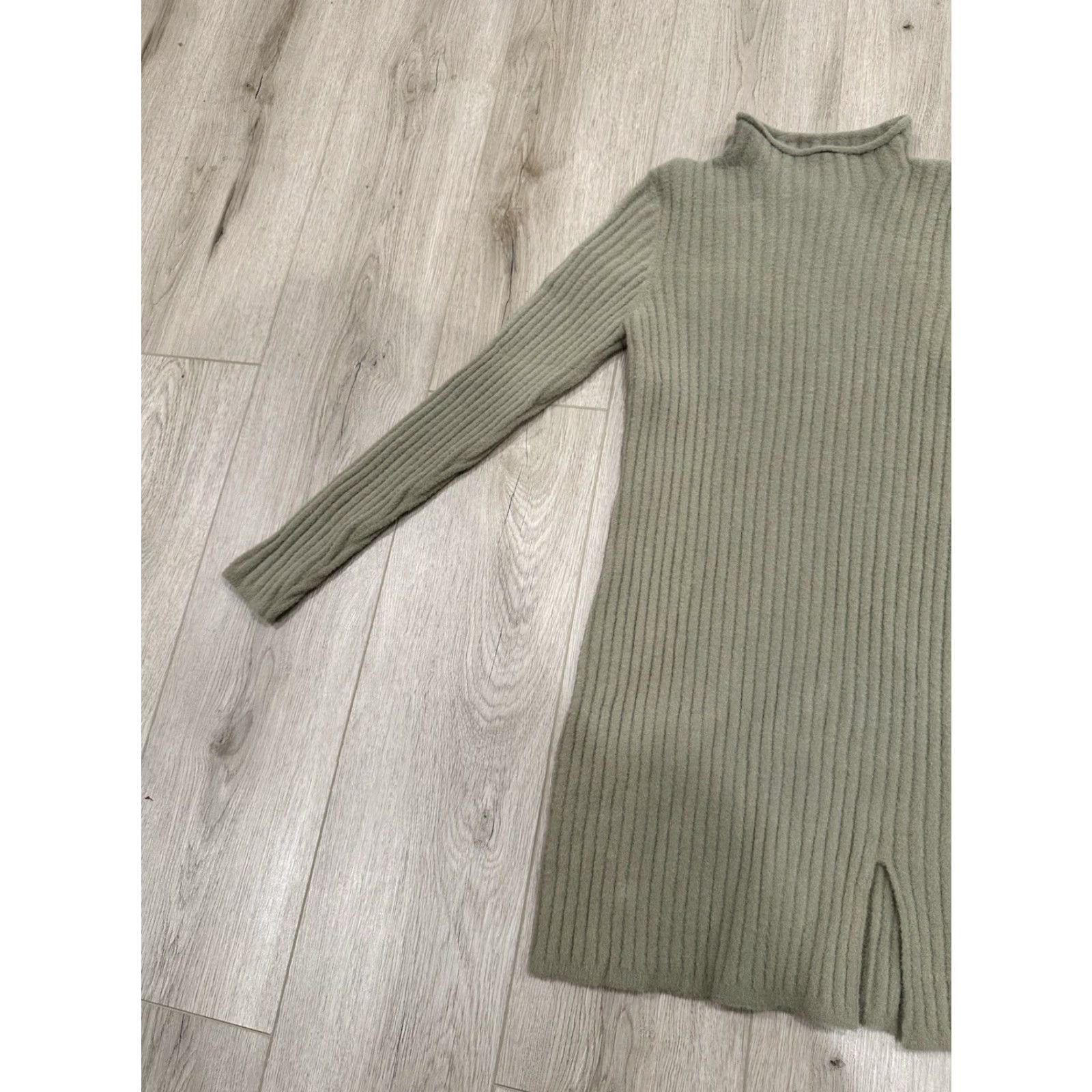 Vintage NWT Wilfred Free Women's Mini Sweater Dress Hush Knit Station Beige Mock Neck Long Sleeve Pullover 99% Nylon 1% Elastane M/Medium Brand New with Tags Size M / US 6-8 / IT 42-44 - 4 Thumbnail