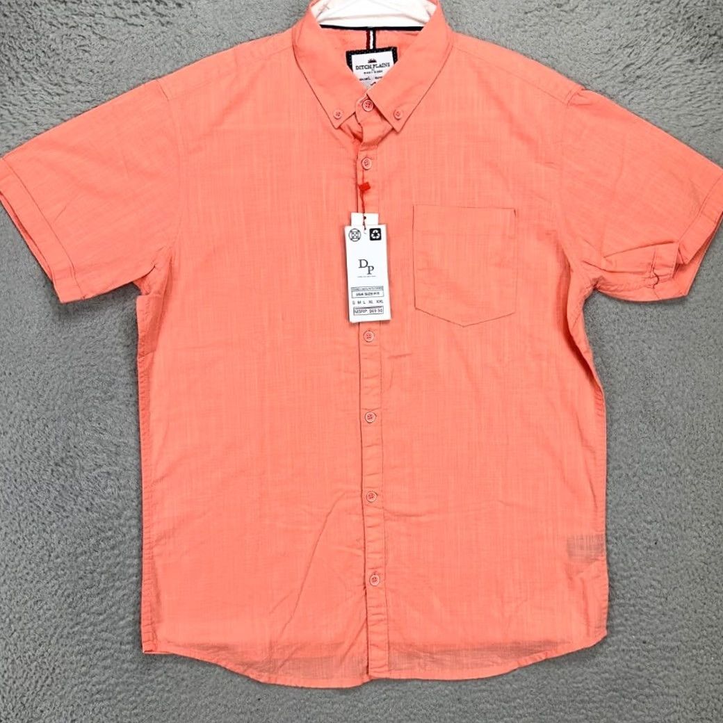 Pinko Ditch Plains Button-Down Shirt Mens Large Salmon Pink Short Sleeve Size US L / EU 52-54 / 3 - 3 Thumbnail