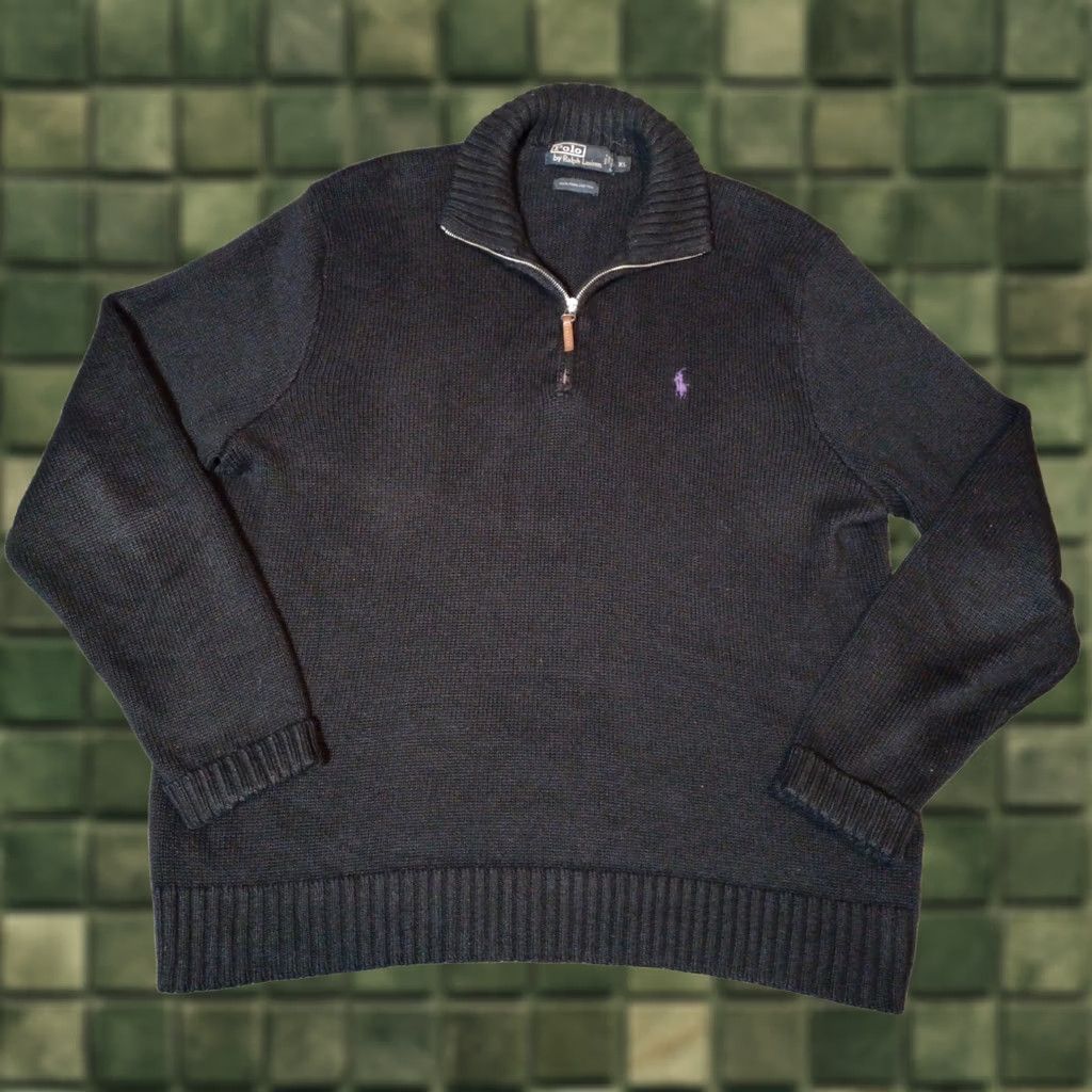 Polo Ralph Lauren VINTAGE Polo Ralph Lauren Mens XL Black Mock Neck 1/4 Zip Sweater Long Sleeve Cotton Size US XL / EU 56 / 4 - 1 Thumbnail