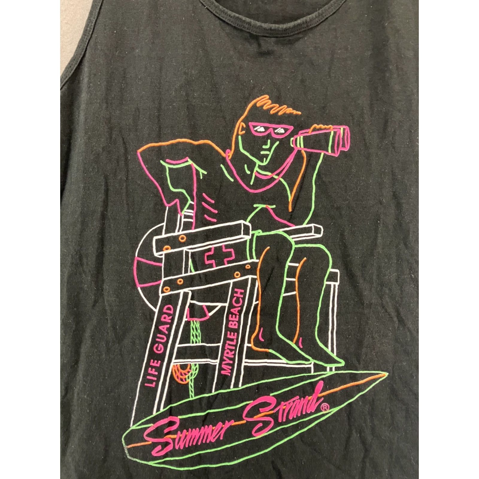 Fruit Of The Loom VINTAGE Fruit of the Loom Tank Top Graphic Summer Beach 90s Adults XL Black Men Shirt Size US XL / EU 56 / 4 - 2 Thumbnail