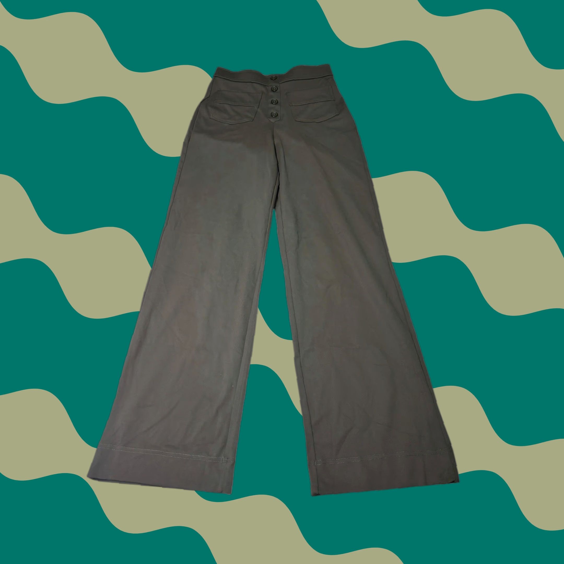 Vintage VINTAGE N/A Halara Womens High Waisted Wide Leg Pants Button Fly Olive Green S W26 L30 Size 28" / US 6 / IT 42 - 1 Thumbnail