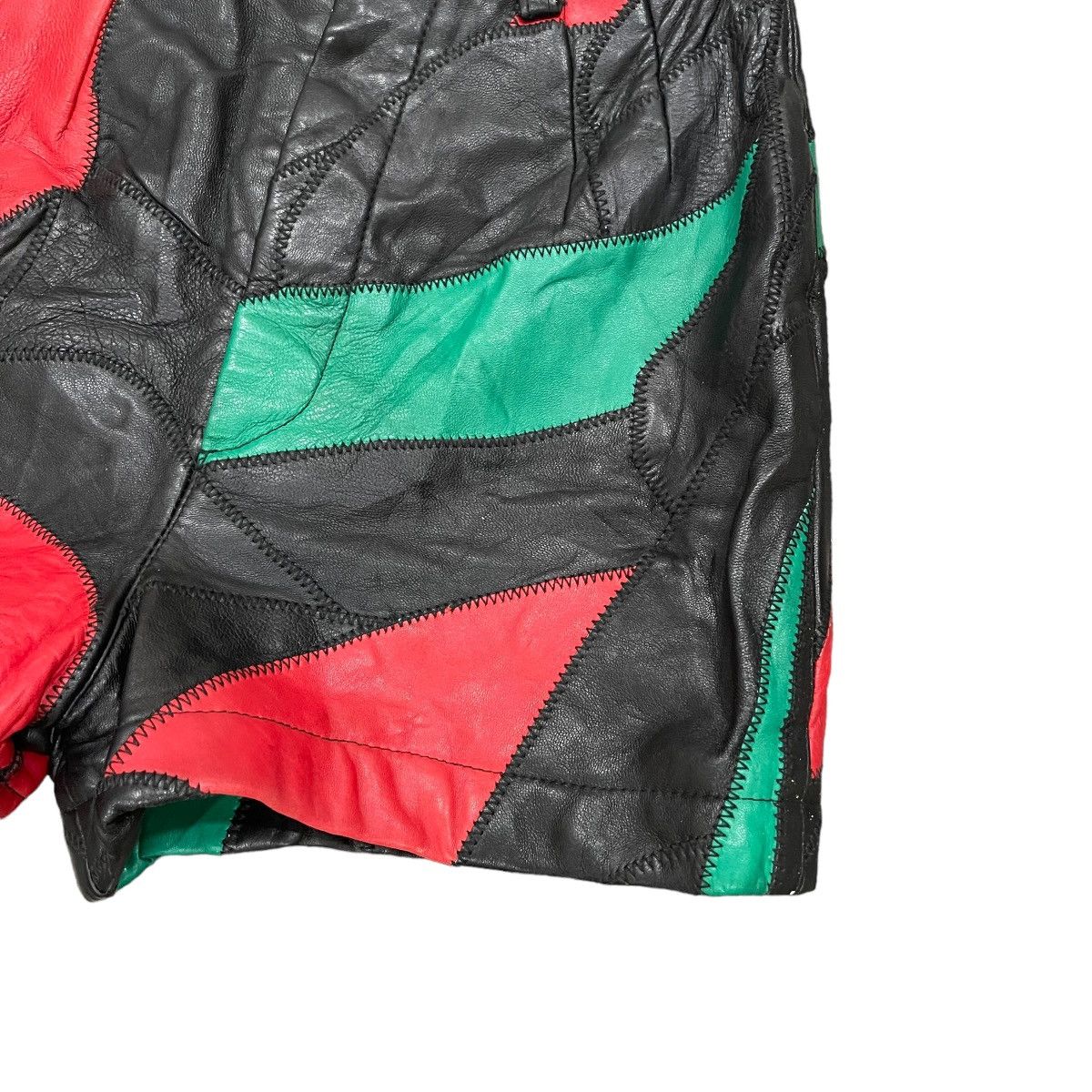 Genuine Leather × Leather × Vintage Rare Genuine Leather Patchwork Short Pants Size 23" - 3 Thumbnail