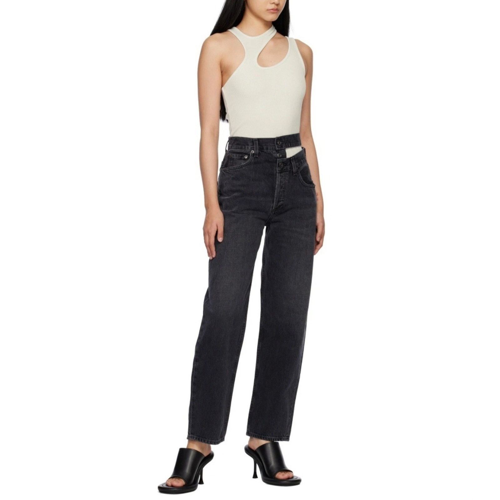 Agolde AGOLDE Broken Waistband Jeans Organic Cotton Black Denim Size 25" / US 0 / IT 36 - 3 Thumbnail