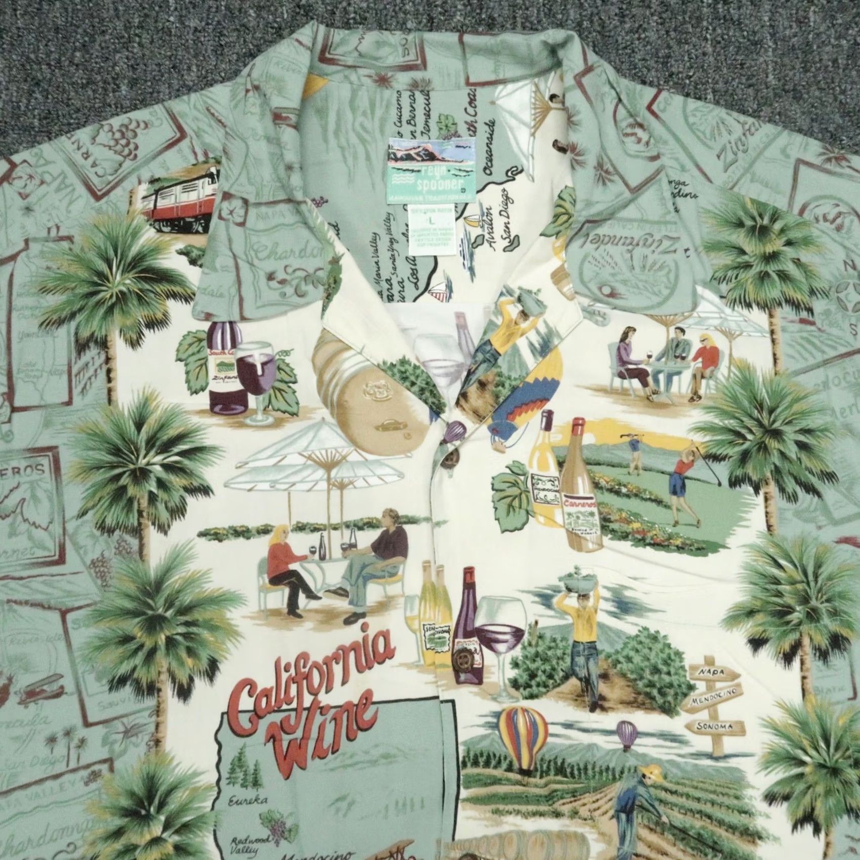 Reyn Spooner Reyn Spooner Shirt Mens Large Green California Wine Short Sleeve Hawaiian Camp Shirt Size US L / EU 52-54 / 3 - 2 Thumbnail