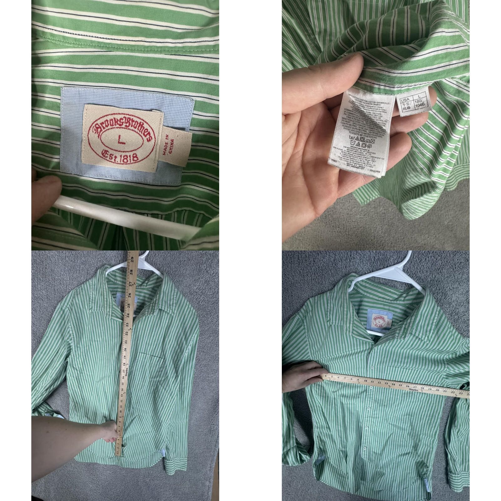 Brooks Brothers Brooks Brothers Shirt Mens Large Green White Stripe Button Front Casual Cotton Size US L / EU 52-54 / 3 - 8 Thumbnail
