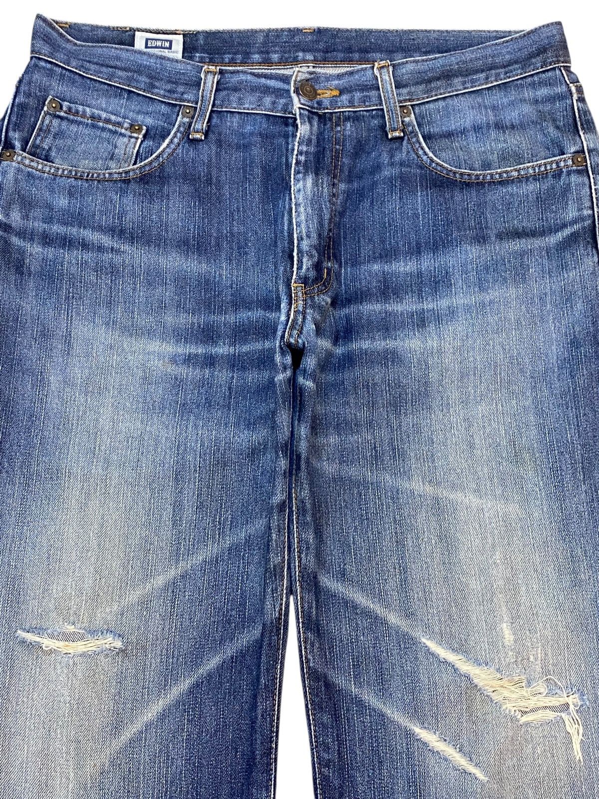 Edwin Vintage Japanese Edwin 403 Blue Wash Distressed Loose Jeans Size US 34 / EU 50 - 3 Thumbnail