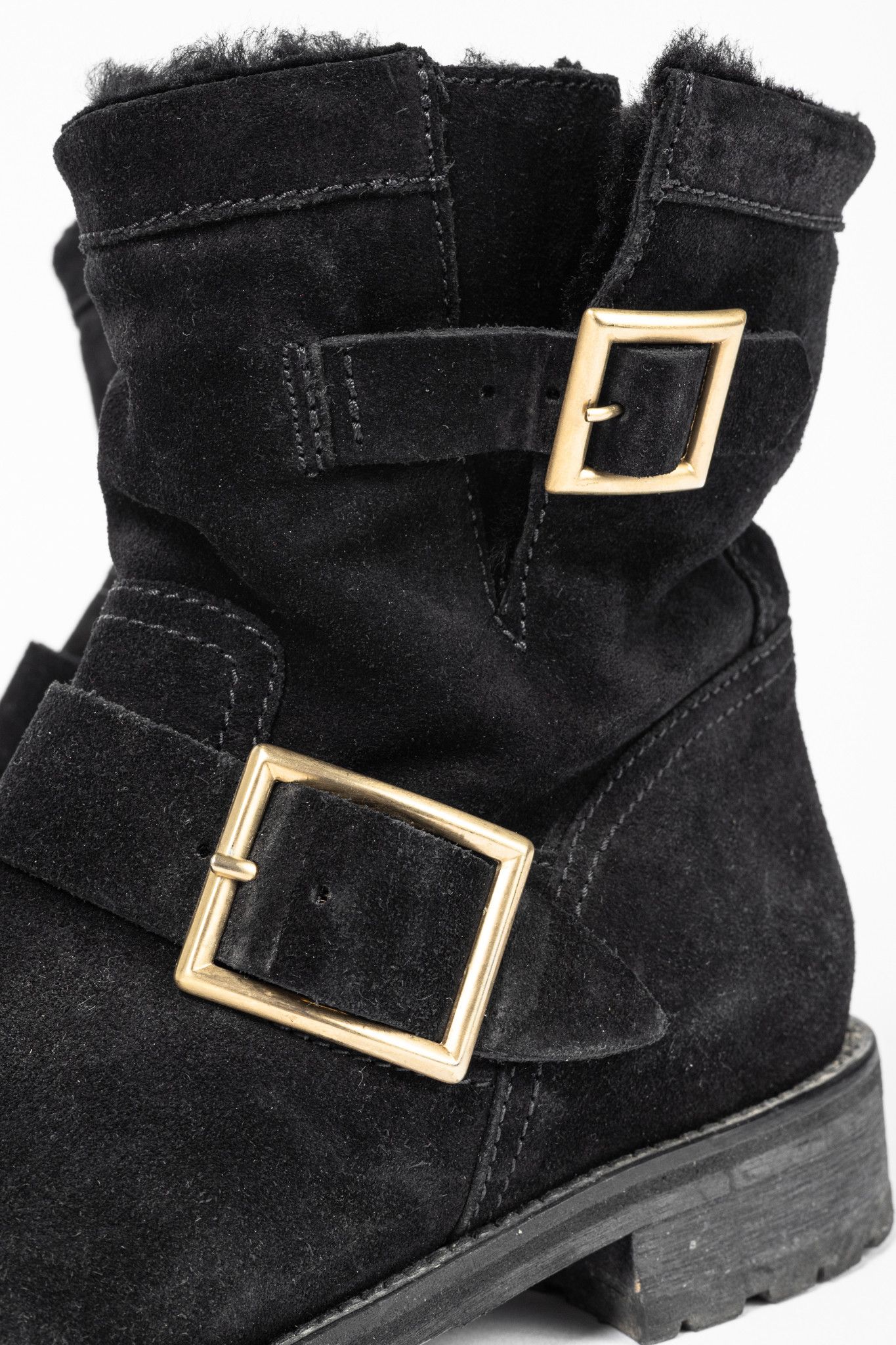 Jimmy Choo Jimmy Choo Youth Black Suede Buckled Moto Ankle Boots Size US 5.5 / IT 35.5 - 8 Thumbnail