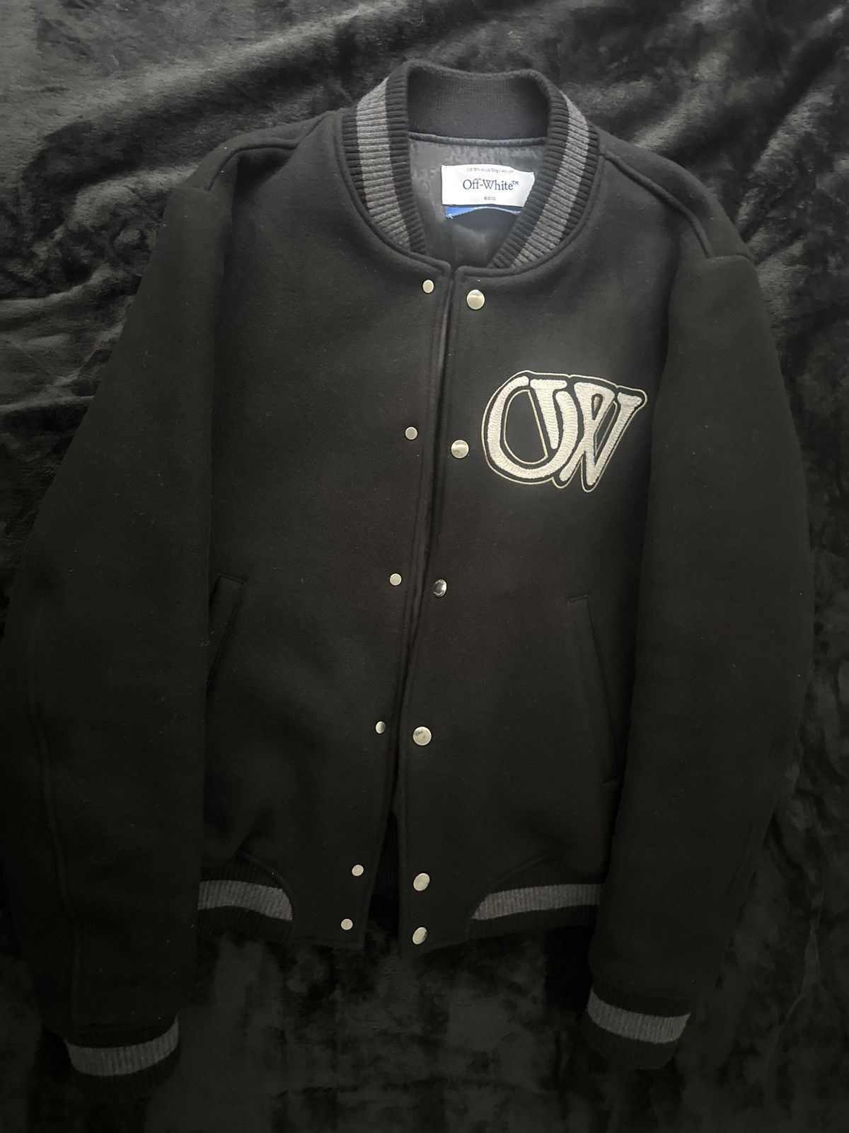 Off-White Off-White Logo Appliqué Varsity Bomber Jacket – Authentic Size US L / EU 52-54 / 3 - 1 Thumbnail