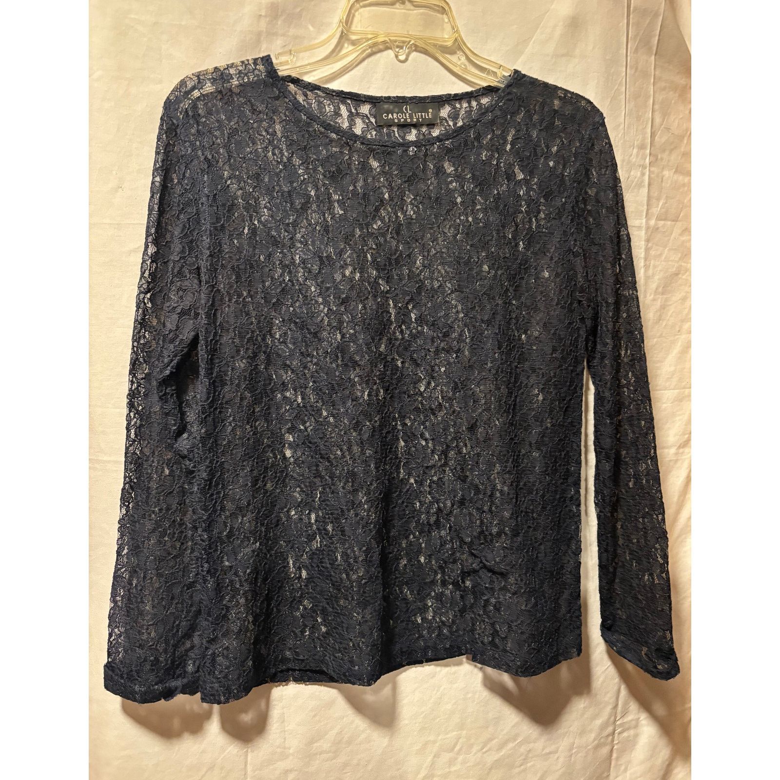 Vintage Carole Little Vintage Navy Blue Long Sleeve Lace Top Stretch Size M / US 6-8 / IT 42-44 - 2 Thumbnail