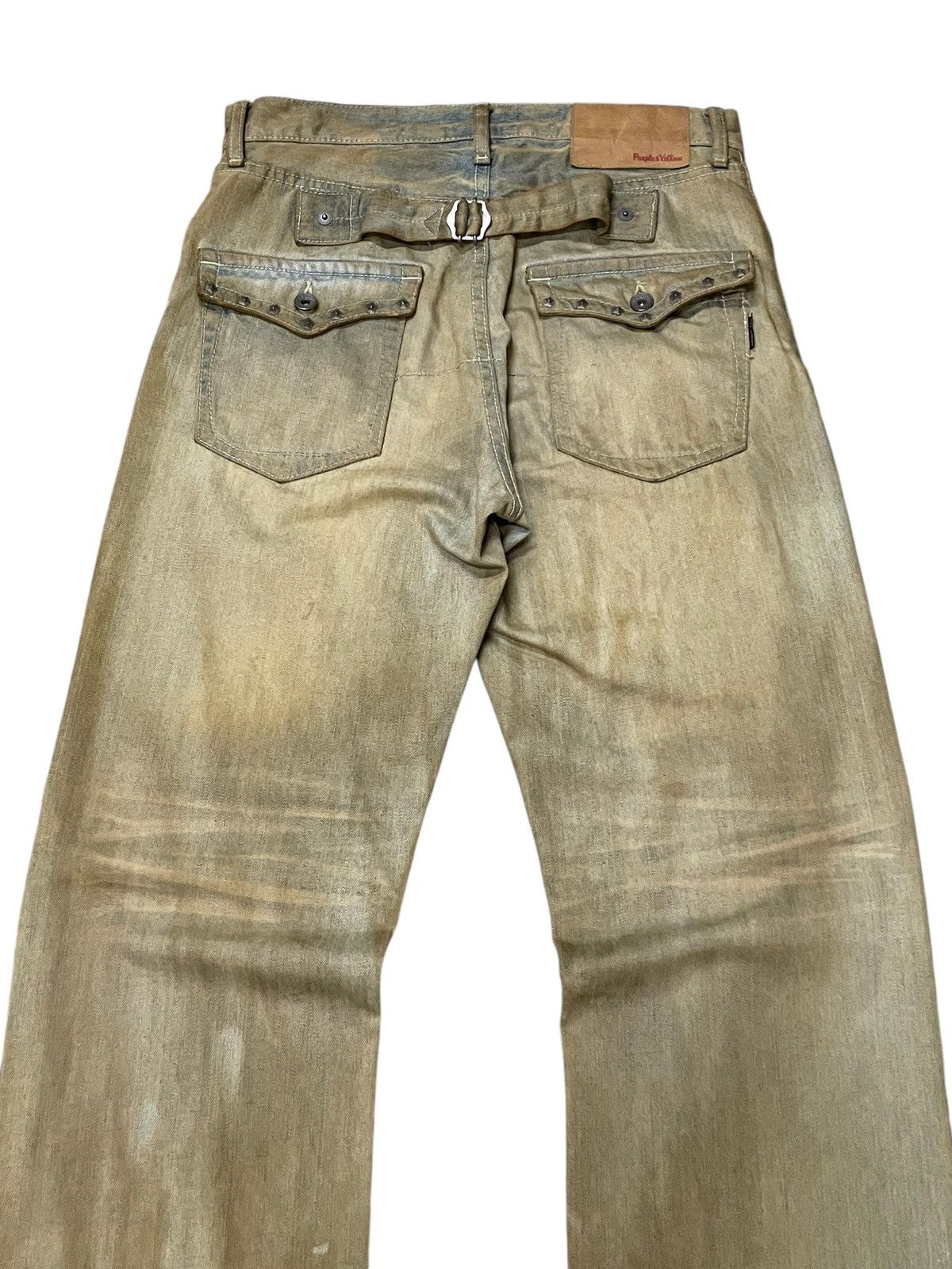 Japanese Brand × Le Grande Bleu (L.G.B.) × Purple Purple & Yellow Pierced Studded Double Knee Muddy Jeans Size US 30 / EU 46 - 14 Thumbnail