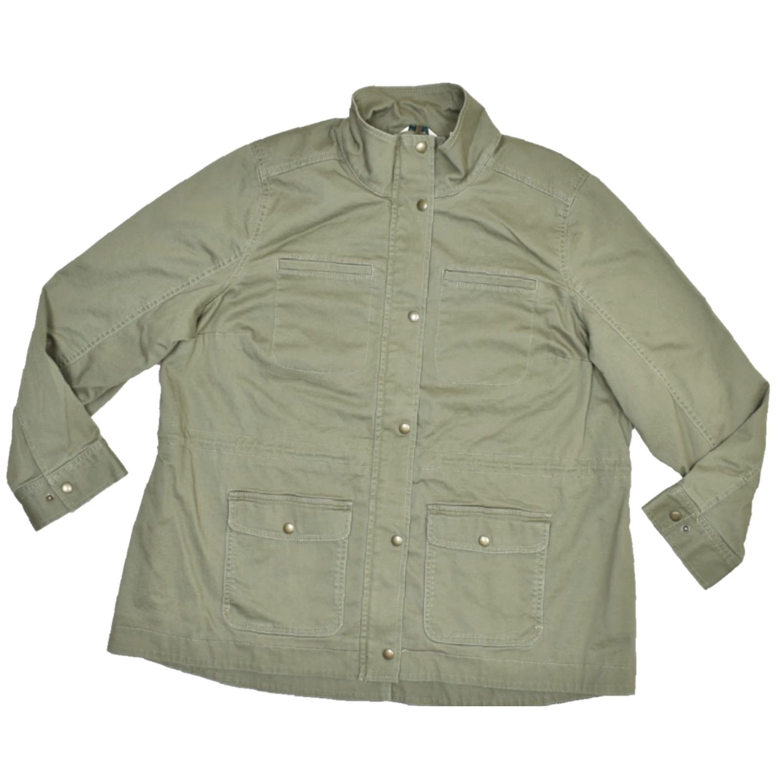 Vintage L.L. Bean Jacket Women 1X Olive Green Plaid Lined Cotton Blend Utility Womens Size XL / US 12-14 / IT 48-50 - 2 Thumbnail