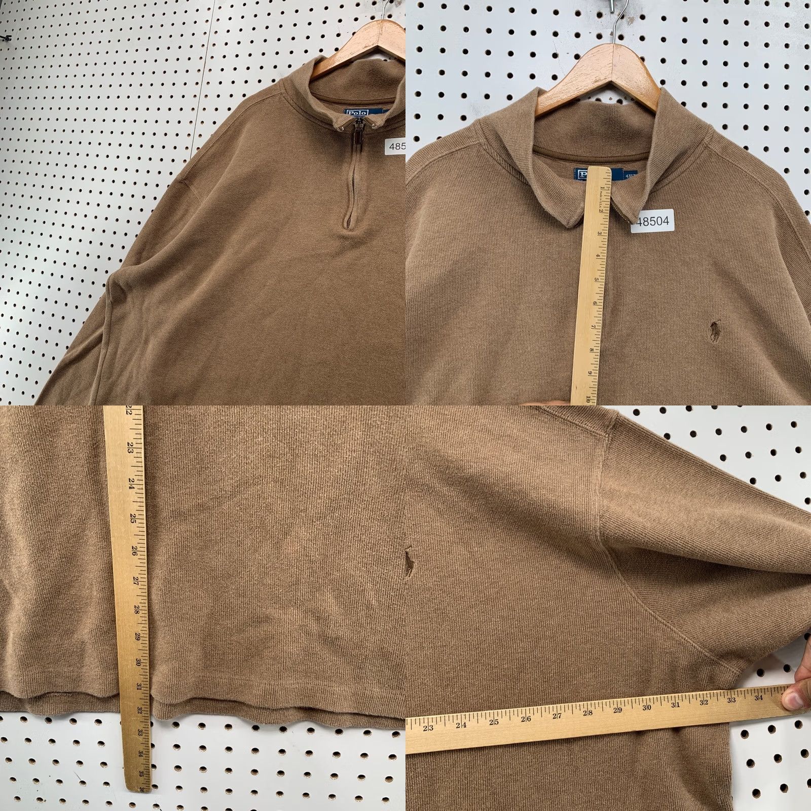 Polo Ralph Lauren Polo Ralph Lauren Sweater Mens 4XLT Brown Cotton Quarter Zip Pullover 00s Size US XXL / EU 58 / 5 - 8 Thumbnail