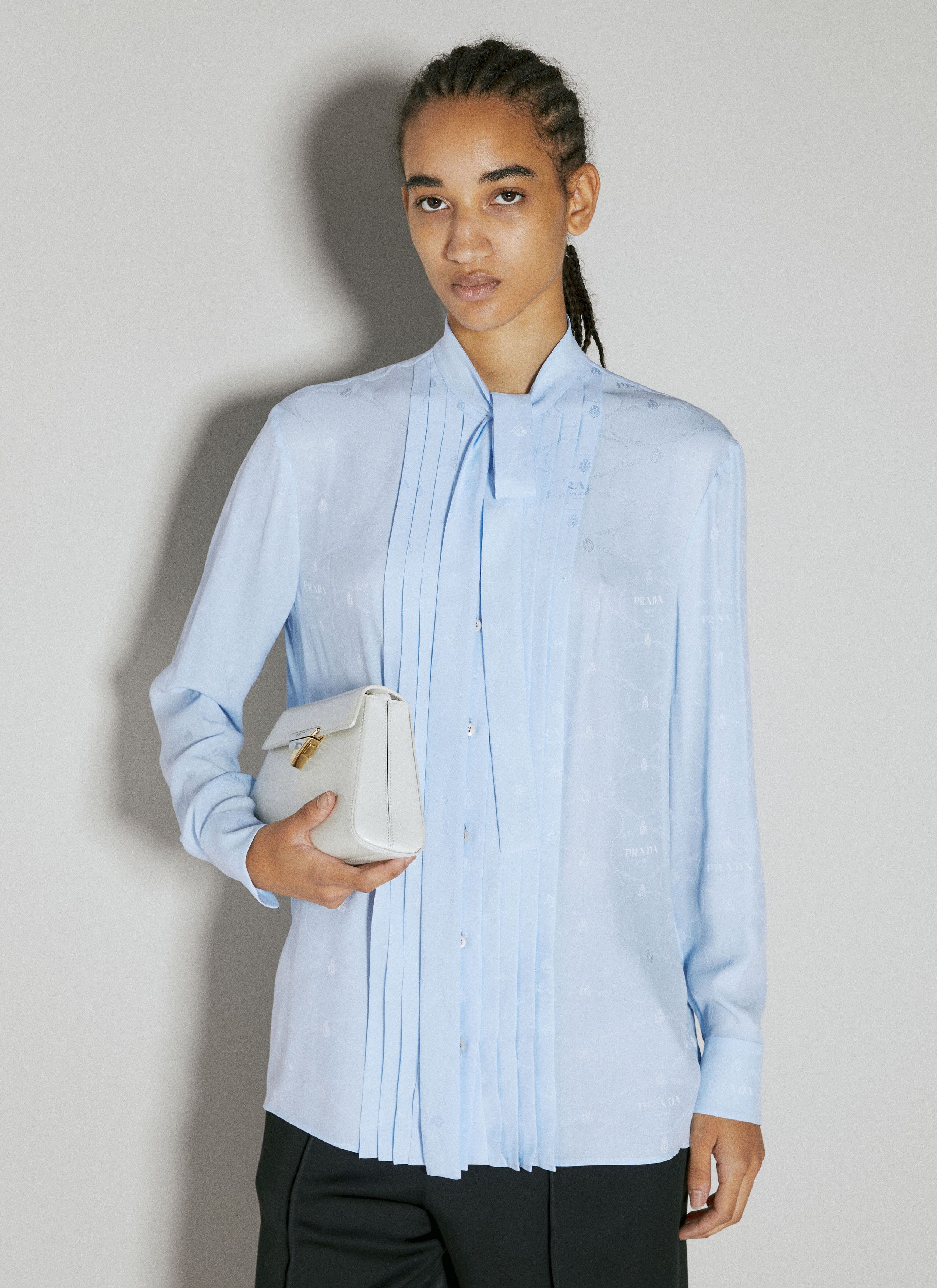 Prada Logo Jacquard Silk Shirt Size XS / US 0-2 / IT 36-38 - 1 Thumbnail