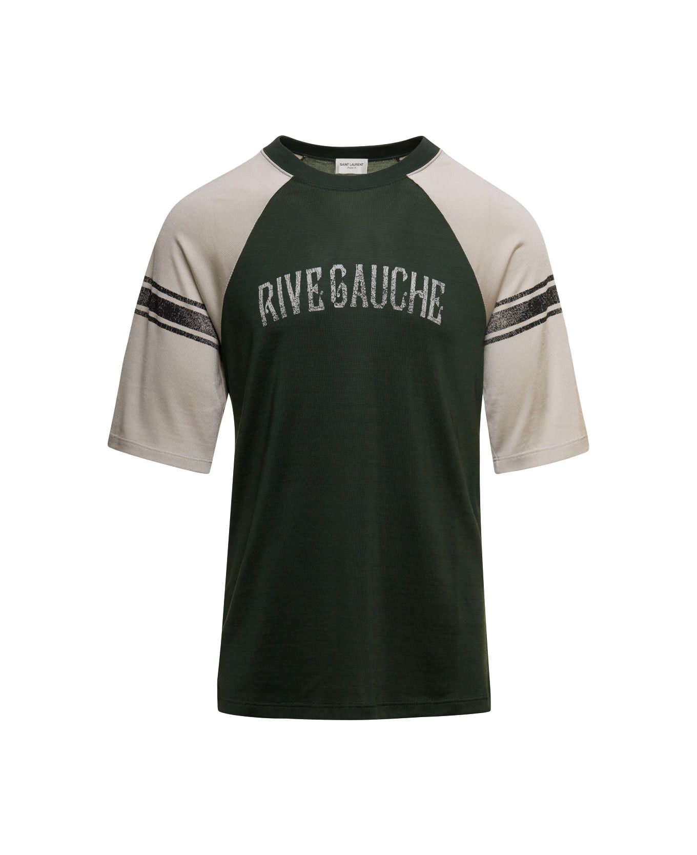 Saint Laurent Paris o1bcso1str0625 Rive Gauche Raglan T-Shirt in Green Size US L / EU 52-54 / 3 - 1 Thumbnail