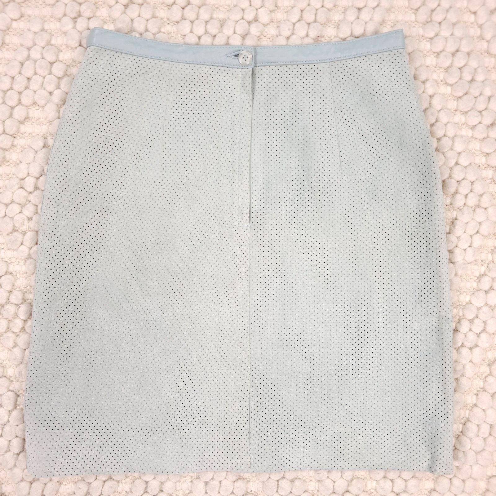 Other Vintage Paolo Santini Perforated Suede Leather Skirt Blue Size 29" - 8 Thumbnail