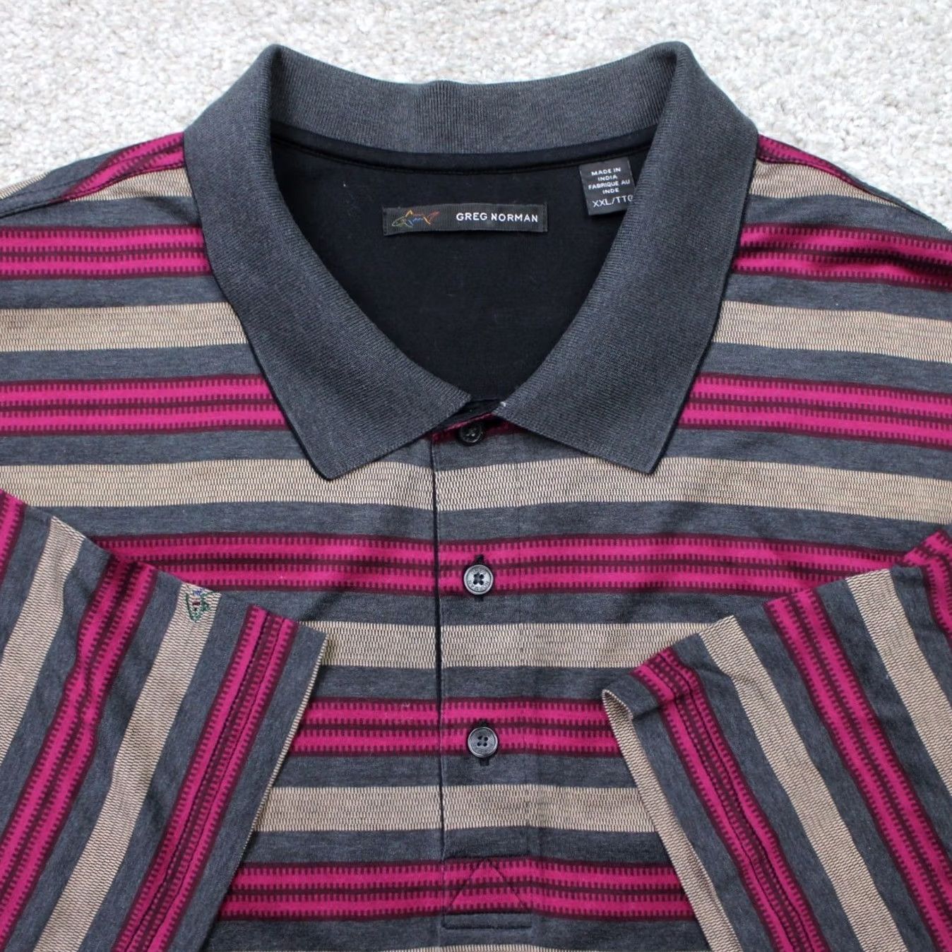 Vintage Greg Norman Polo Shirt Mens 2XL Purple Striped Sports Polo S/S Classic Golf Shirt Mens Size US XXL / EU 58 / 5 - 2 Thumbnail