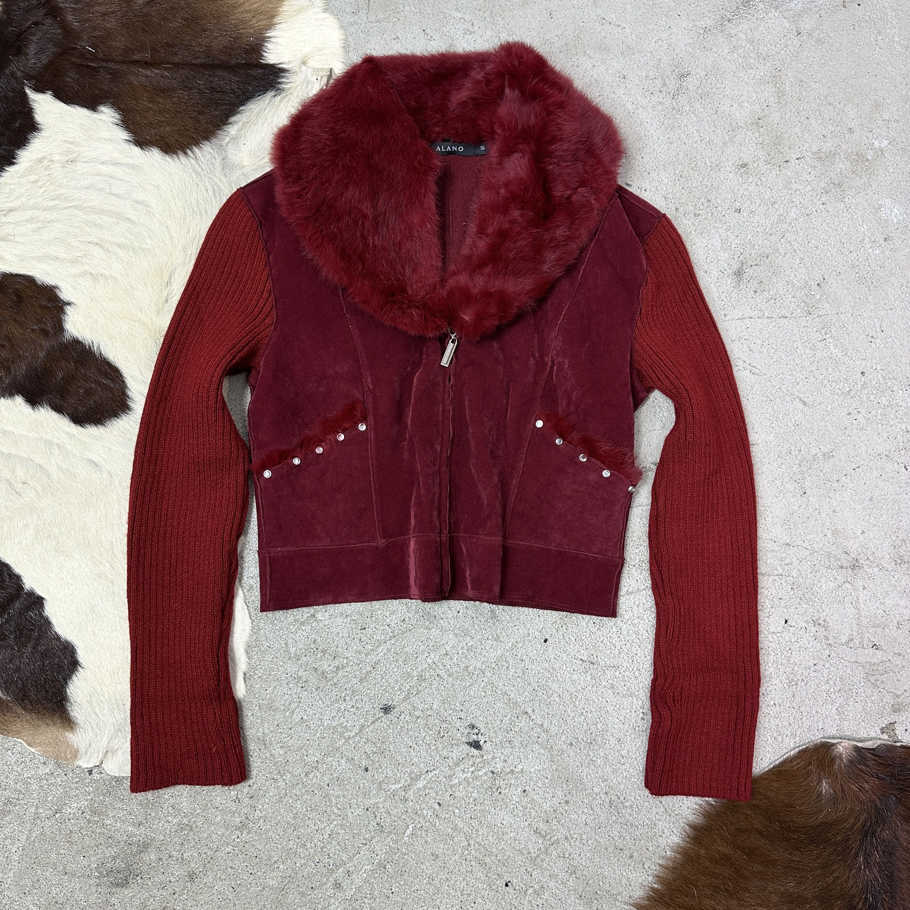 Vintage Vintage Chery Red Burgundy Real Fur Collar Jacket 00s Size S / US 4 / IT 40 - 2 Thumbnail