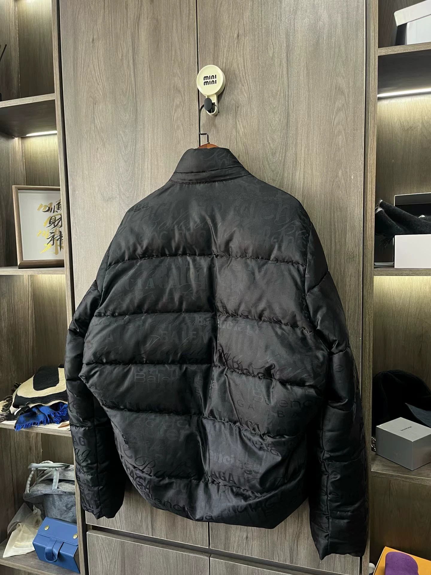 Balenciaga logo print all-over zip-up down jacket