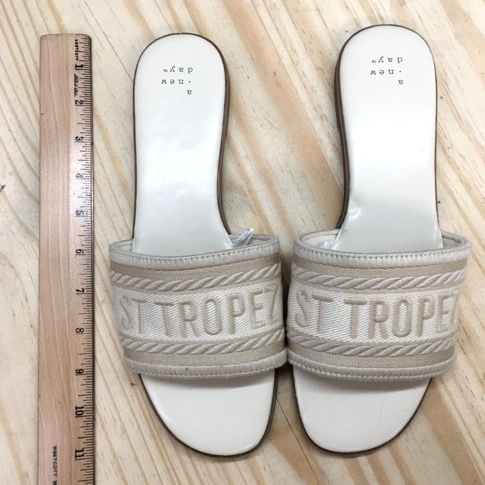 Vintage A New Day Sandals Womens 9.5 M Slip On Slides Beige Open Toe Casual St Tropez Size US 10 / IT 40 - 6 Thumbnail
