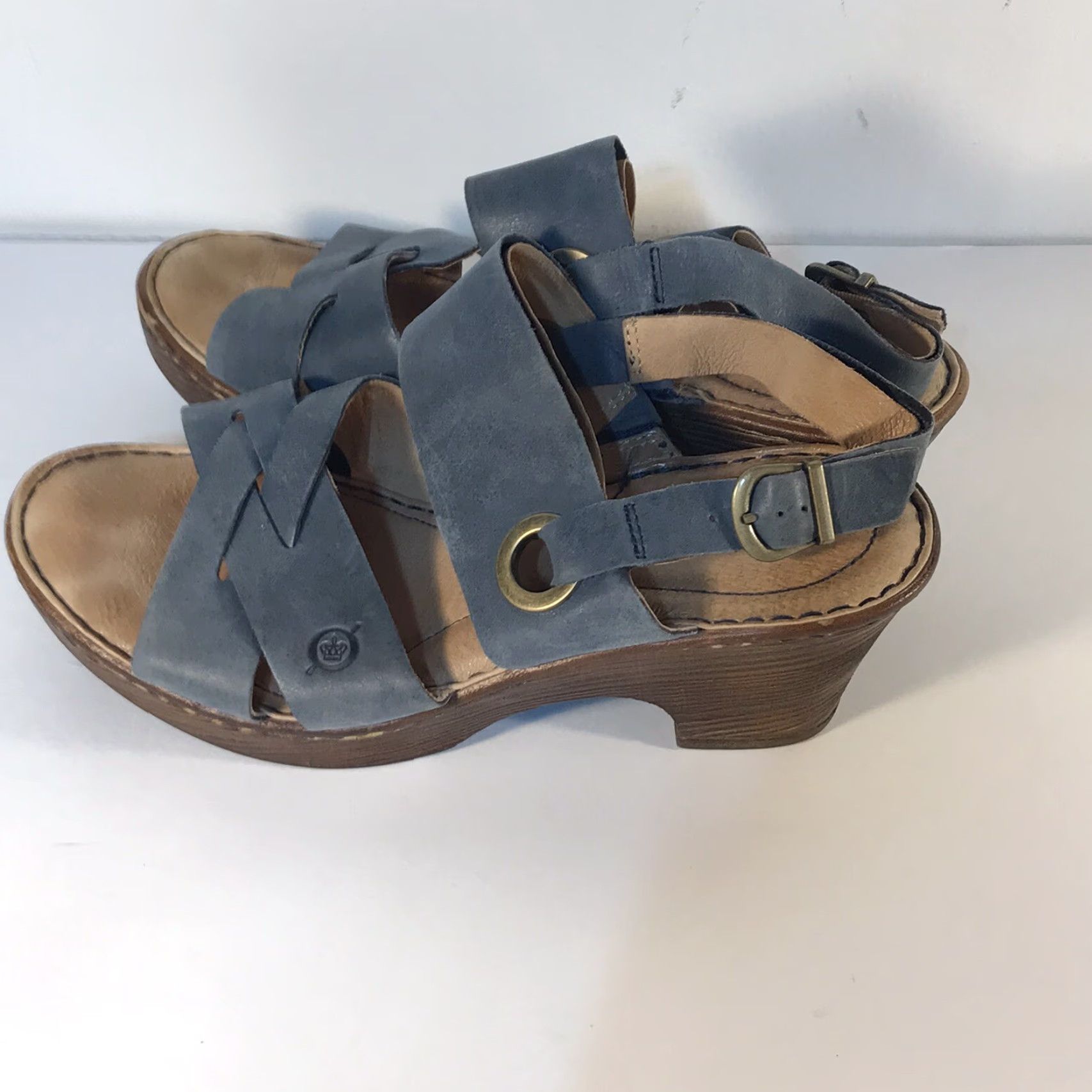 Born Born Blue Suede Wedge Slides Women's Size 8M Buckle Adjustable Comfort Summer Casual Size US 8 / IT 38 - 3 Thumbnail