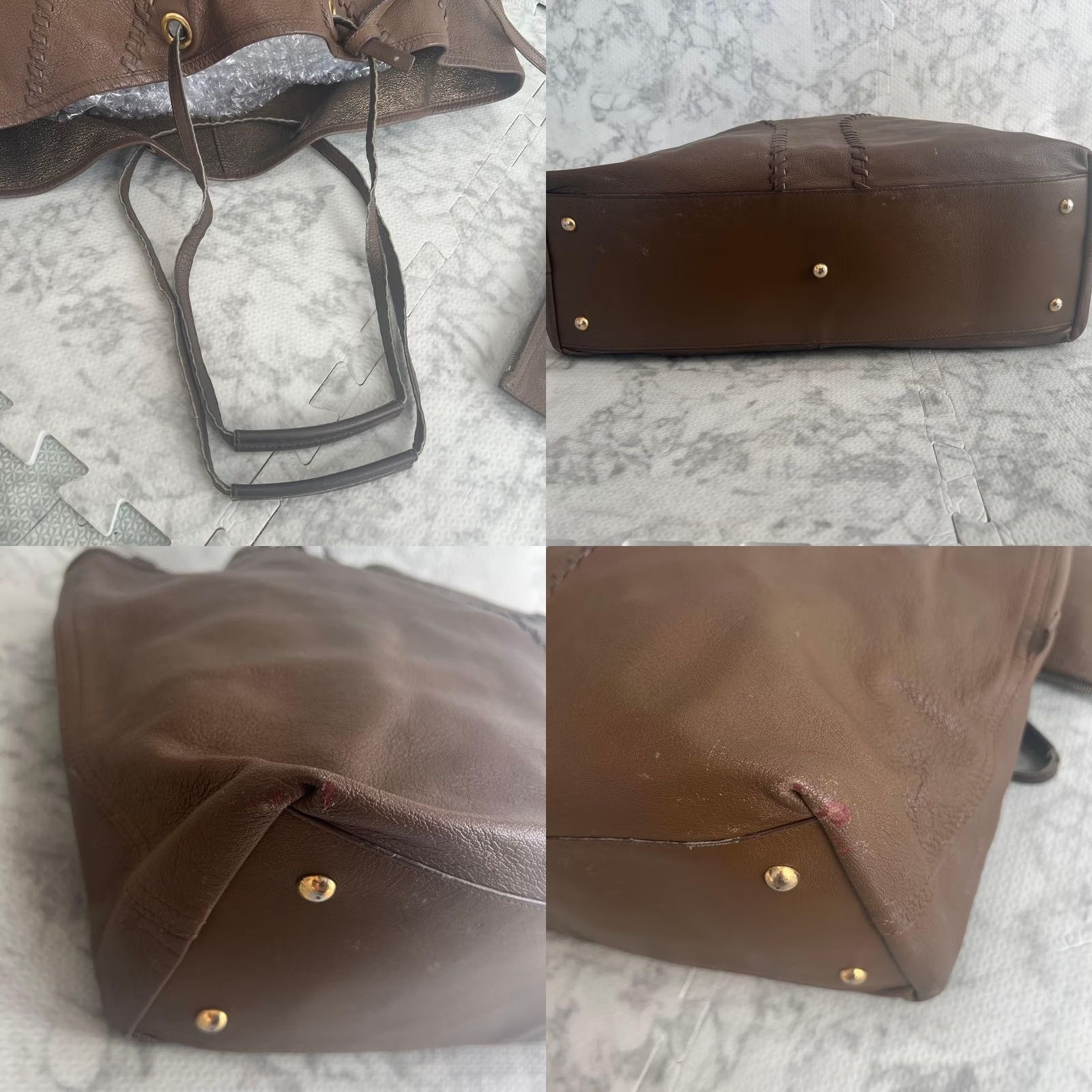 Yves Saint Laurent Yves Saint Laurent Brown Gold Leather Tote Shoulder Bag Reversible with Pouch Size ONE SIZE - 8 Thumbnail