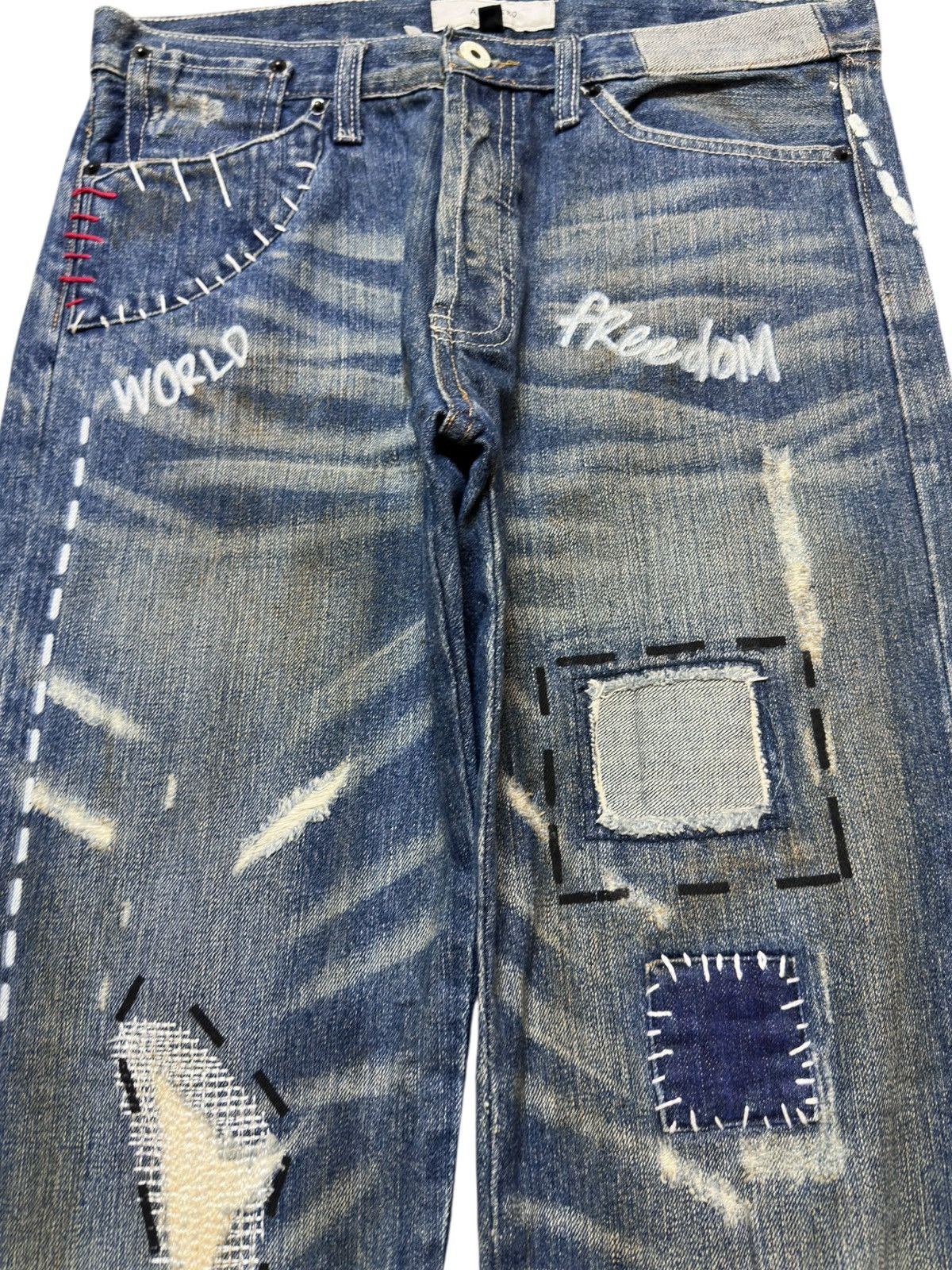 Antihero Vintage Antinero Whiskers Mudwash Sashiko Boro Denim Size US 32 / EU 48 - 2 Thumbnail