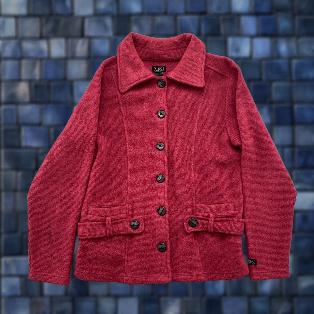 Vintage VINTAGE Alps Jacket Women’s Red Fleece Button Up Size S Fall Winter 90s Outdoor Casual Pockets Collared Size S / US 4 / IT 40 - 1 Thumbnail