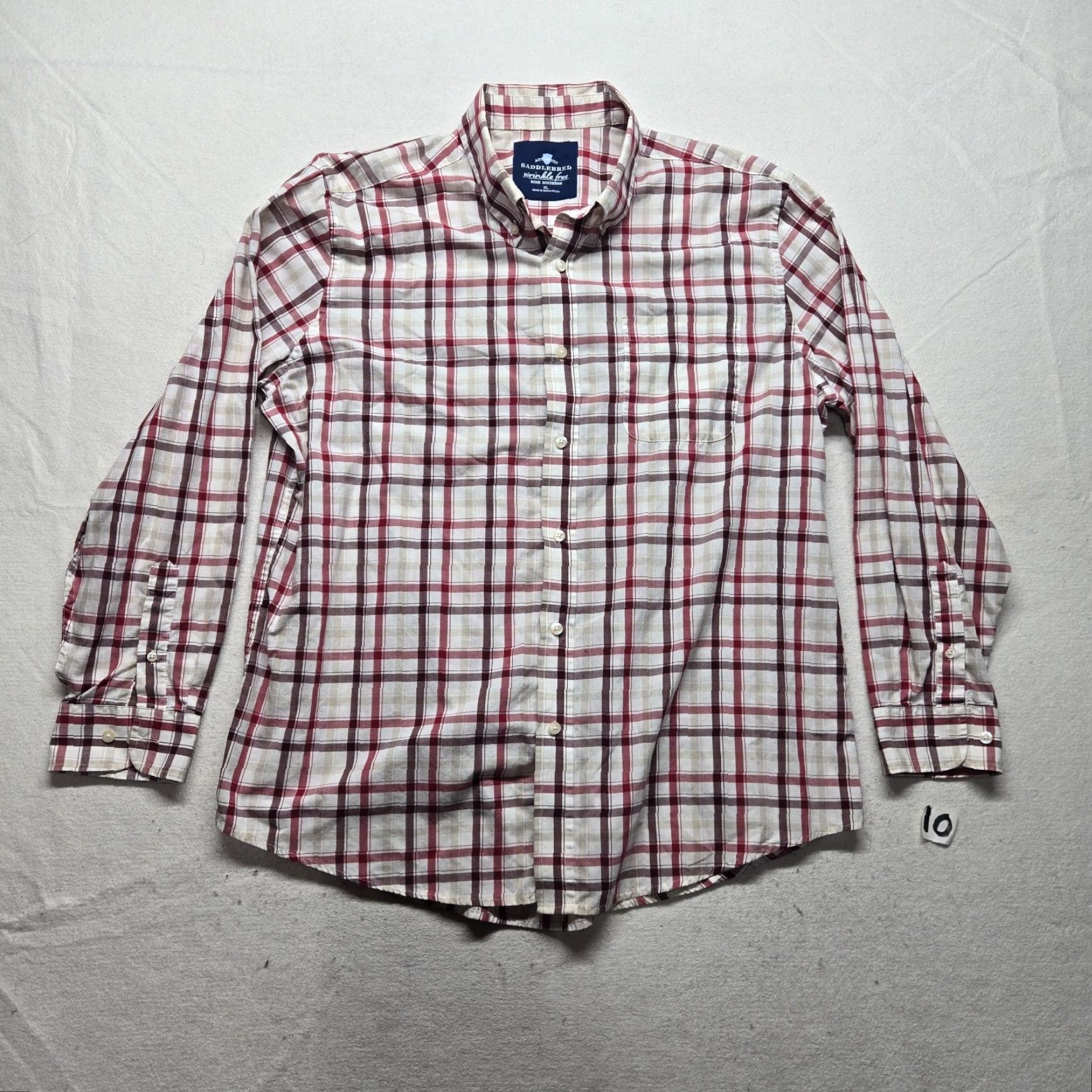 Born Saddlebred Shirt Men XL Tan Red Plaid Wrinkle Free Long Sleeve Button-Up Multicolor Casual Western Southern Vacation Size US XL / EU 56 / 4 - 2 Thumbnail