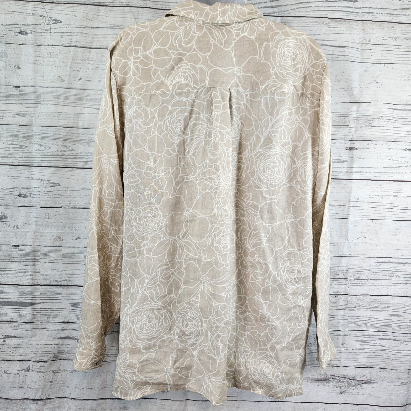 J. Jill J. Jill Love Linen Button-Up Top XL Tall Womens Long Sleeve Floral Tan White Shirt Woman Medical? Size XL / US 12-14 / IT 48-50 - 3 Thumbnail