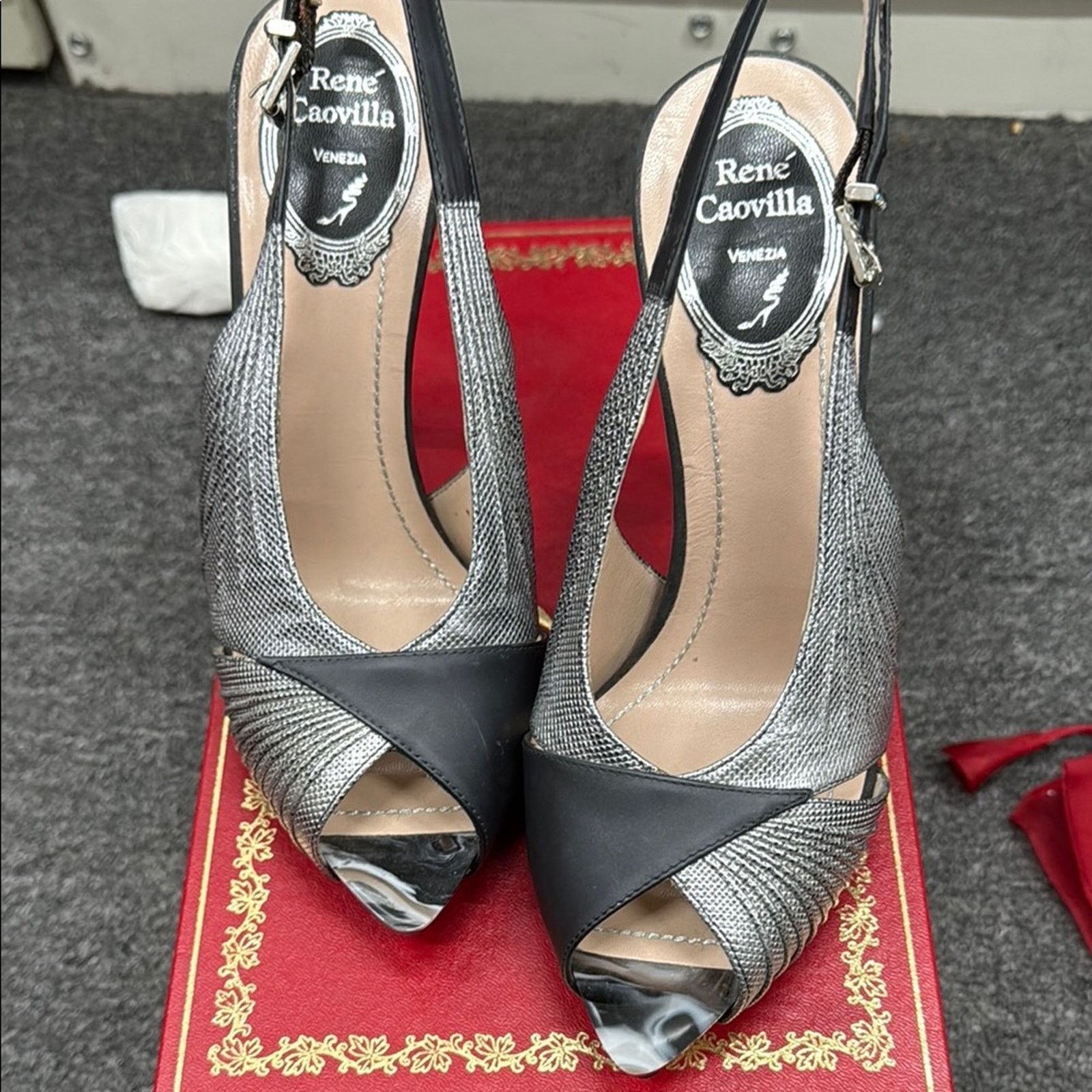 Rene Caovilla NWT Rene Caovilla Black Silver Slingback Heels Size 36 US 6 Size US 6 / IT 36 - 1 Thumbnail