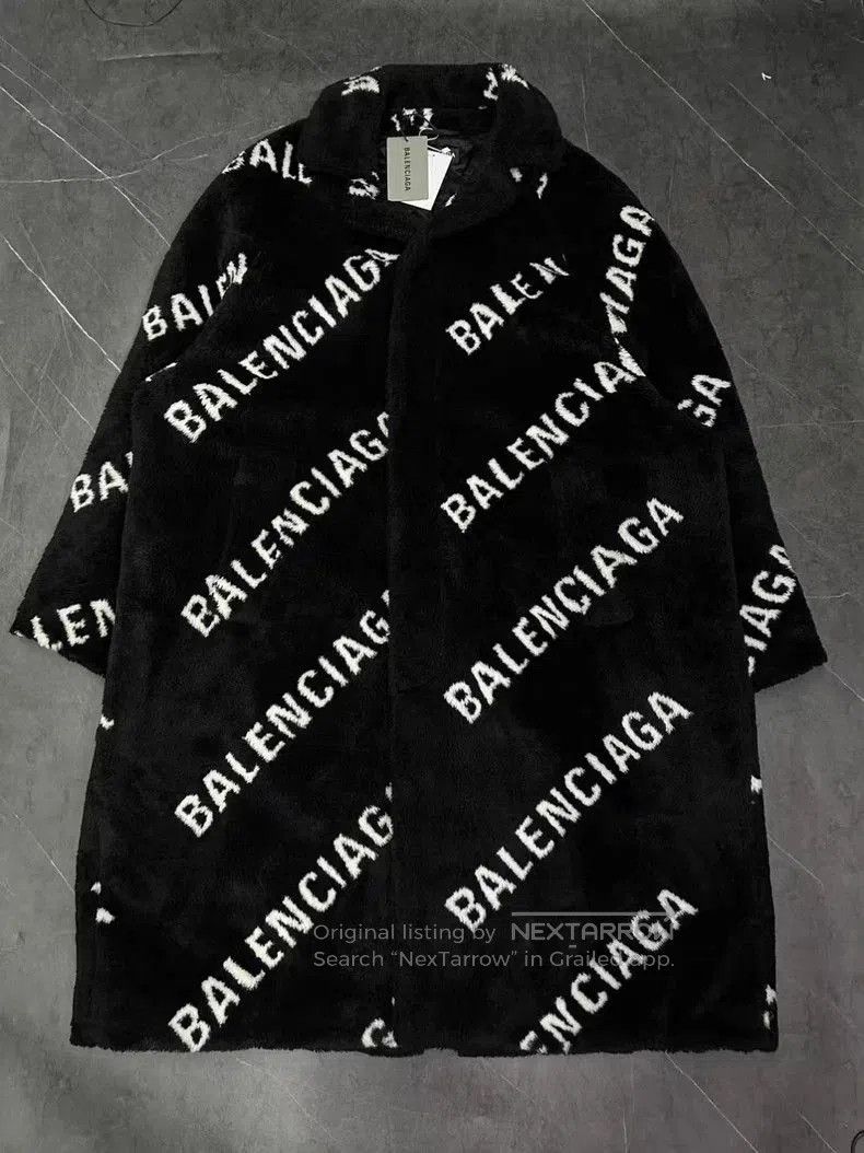 Balenciaga Logo Print Teddy Coat.