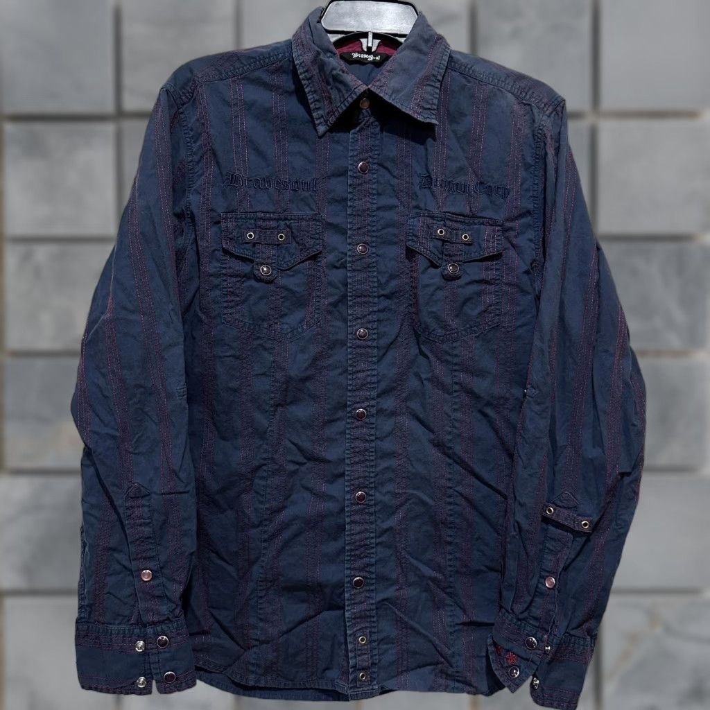 Brave Soul Brave Soul Shirt Mens M Gray Red Snap Western Embroidered Dragon Rodeo Cowboy Button-Up Long Sleeve Collared Size US M / EU 48-50 / 2 - 1 Thumbnail