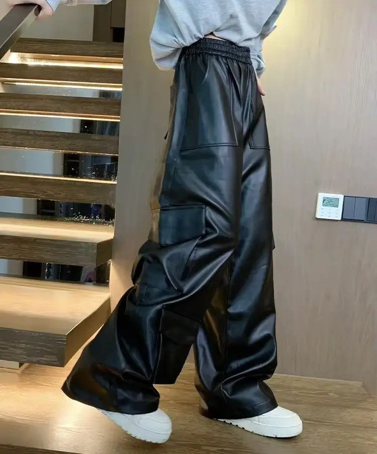 Japanese Brand × Vintage Multi-Pockets Black PU Leather Pants Size US 31 - 5 Thumbnail
