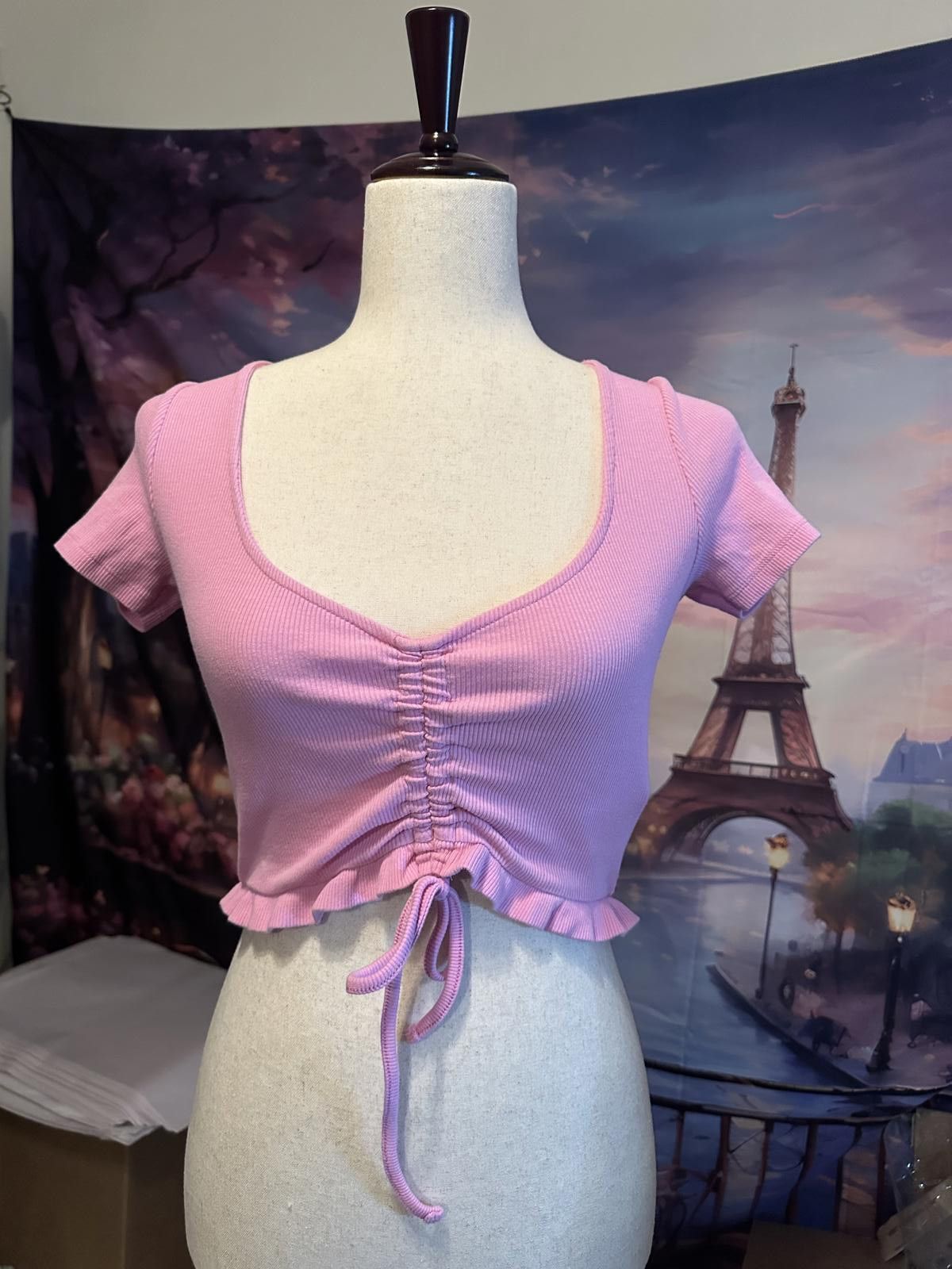 Zara Zara Pink Ruched Drawstring Crop Top Size M Size M / US 6-8 / IT 42-44 - 2 Thumbnail