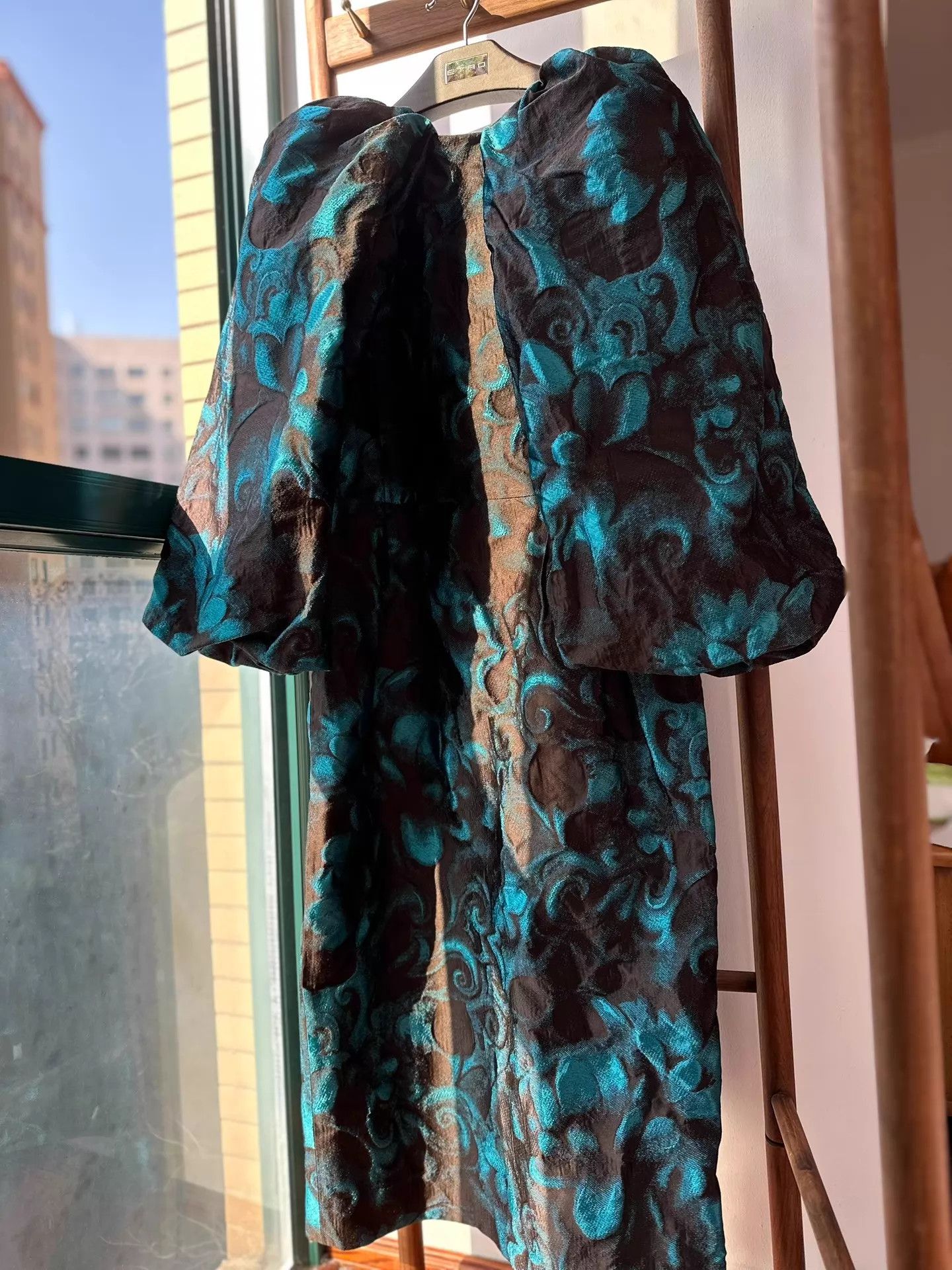 Dries Van Noten DVN Runway Black Blue Voluminous Puff Sleeve Dress Size S / US 4 / IT 40 - 2 Thumbnail