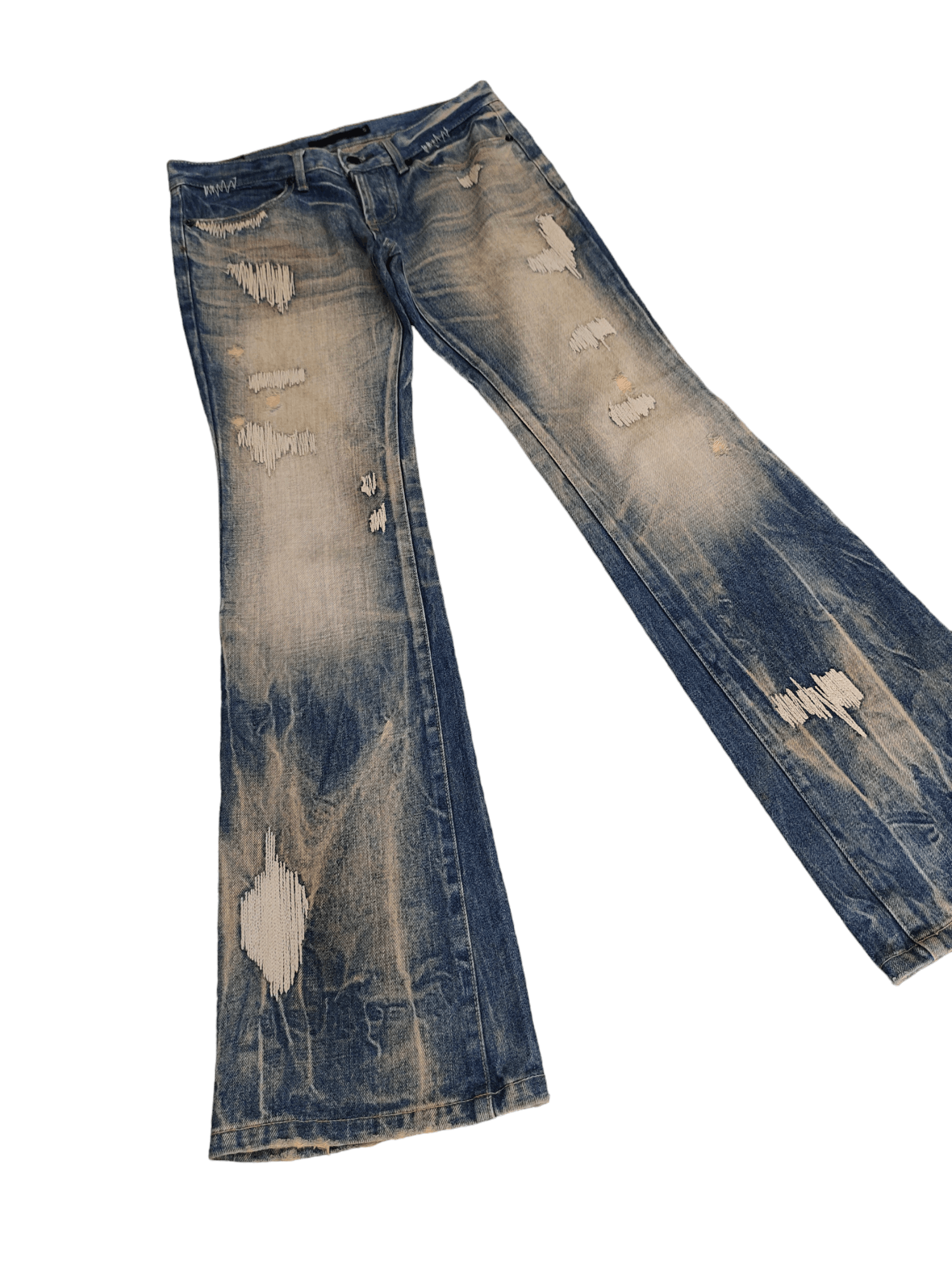 GOSTAR DE FUGA Flare Jeans Fuga Boro Sew Distress Faded Denim Bootcut Y2k Size US 31 - 3 Thumbnail