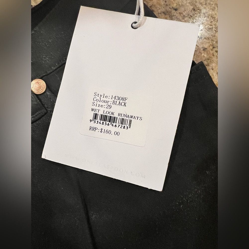 One Teaspoon One Teaspoon Wet Look Runaways Jeans NWT Size 29 Black Coat Size 29" - 8 Thumbnail