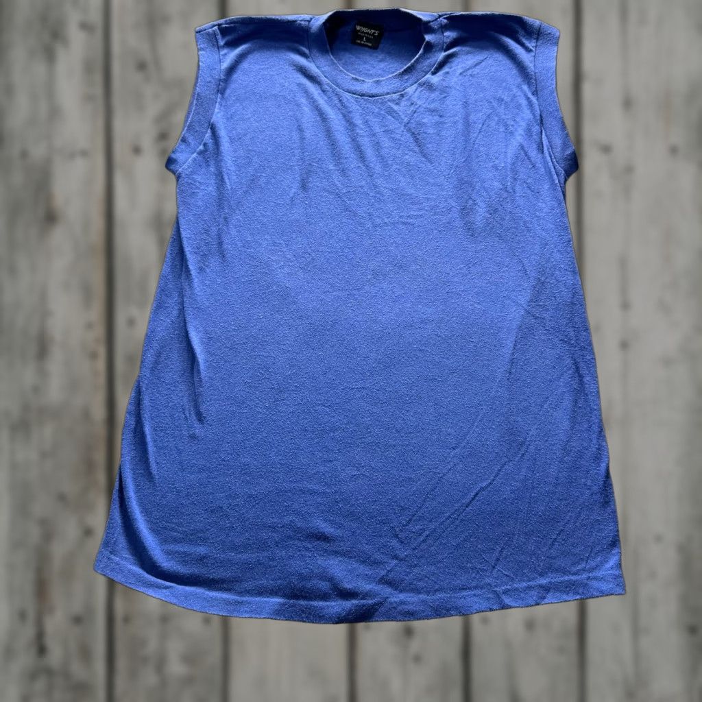 Vintage VINTAGE Wright's Shirt Mens Large Blue Sleeveless Muscle Tee Made USA Shirt Size US L / EU 52-54 / 3 - 1 Thumbnail