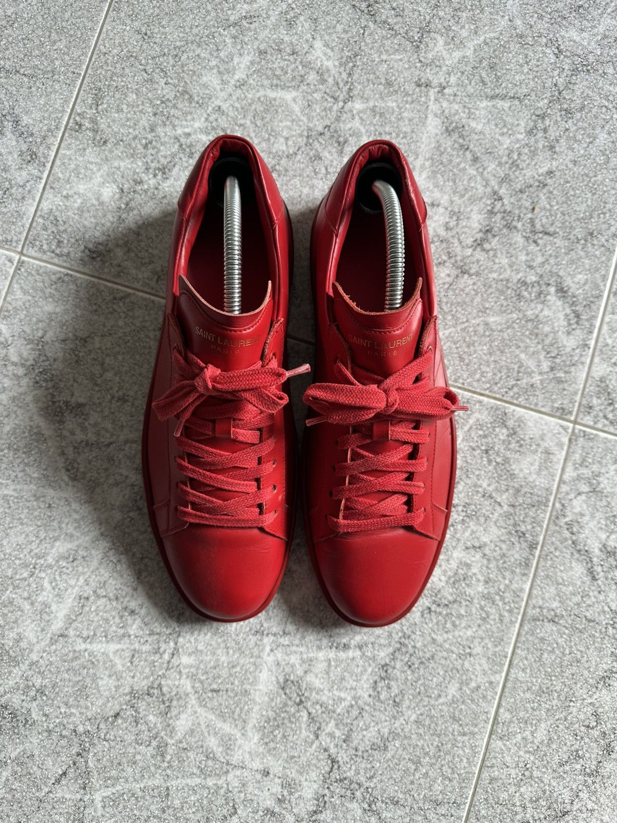 Saint Laurent Paris Saint Laurent SL01 Red Leather Low Sneakers Size US 9 / EU 42 - 3 Thumbnail
