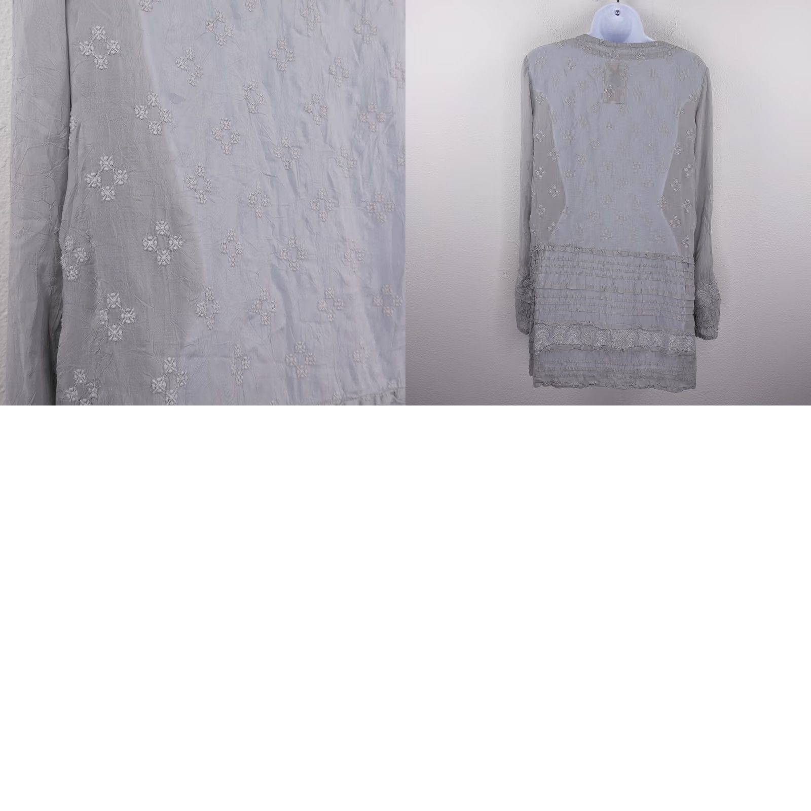 Johnny Was Johnny Was Tunic Dress Gray Sheer Gauze Embroidered Long Sleeve Rayon Small Boho Women's Dahlia Floral Patchwork Vintage: No Size S / US 4 / IT 40 - 9 Thumbnail