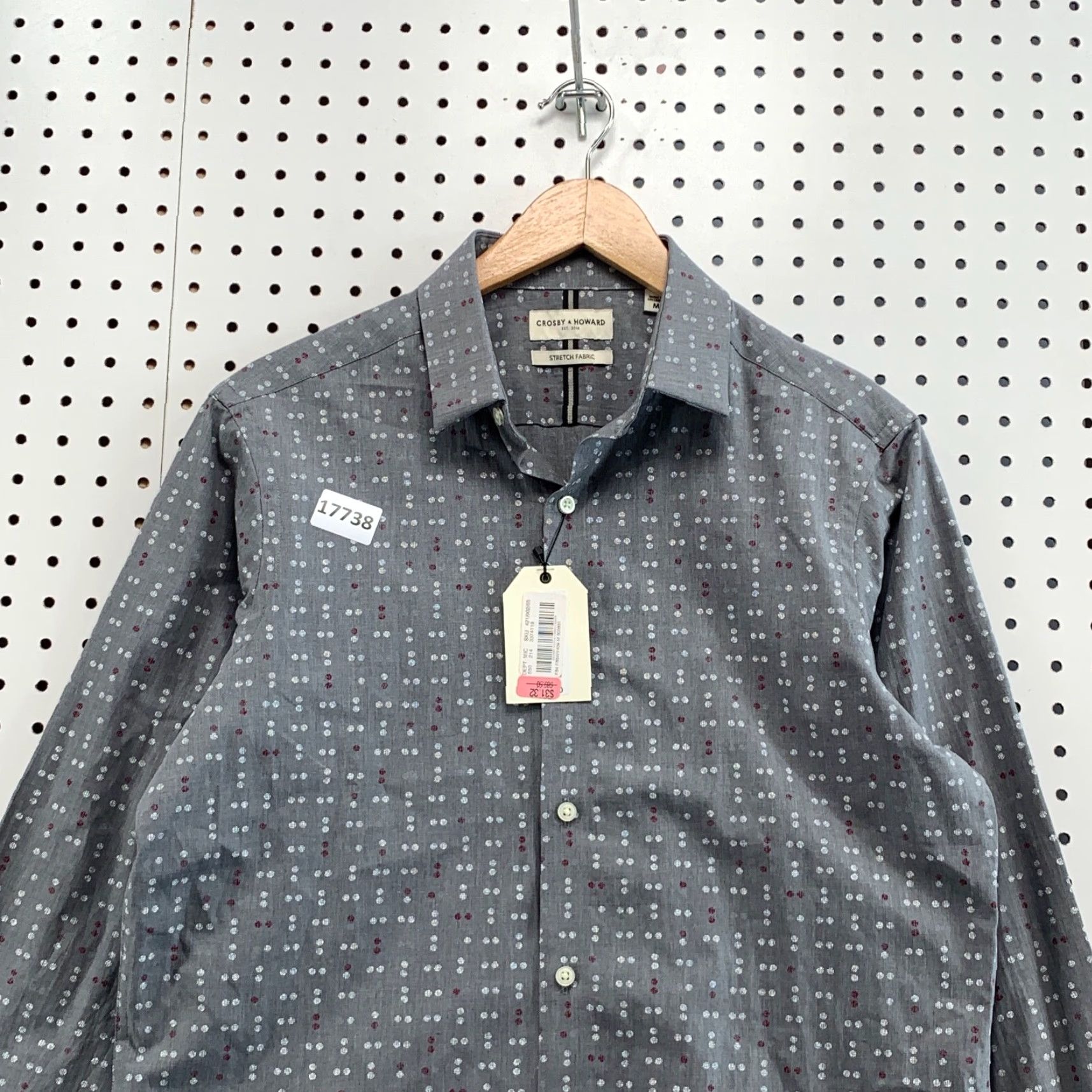 Vintage Crosby & Howard Button-Up Shirt Mens Medium Gray Stretch Polka Dot Adult M Men Size US M / EU 48-50 / 2 - 2 Thumbnail