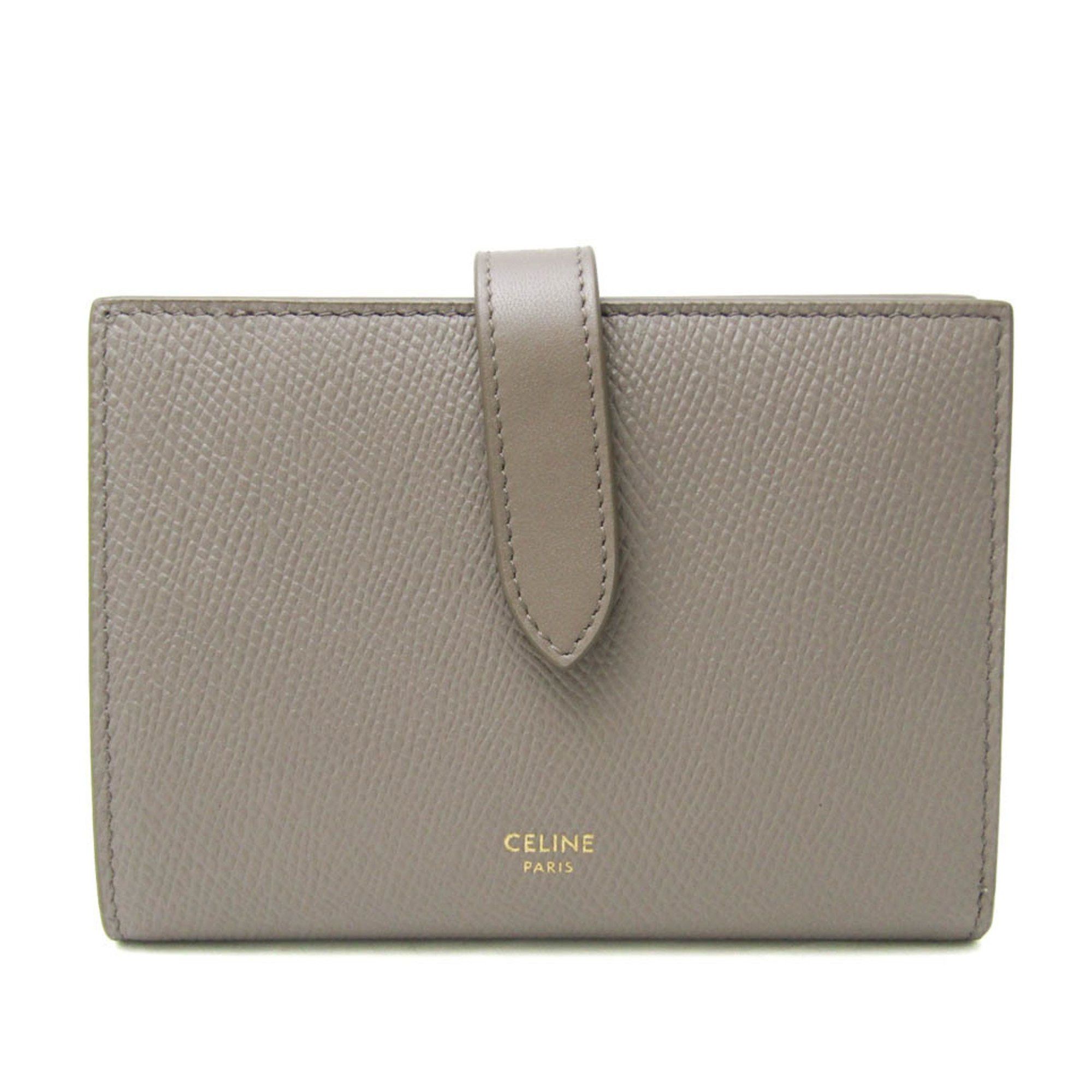 image of Celine Medium Strap 10B643Bfp Women,men Leather Middle Wallet (Bi-Fold) Gray Beige, Women's