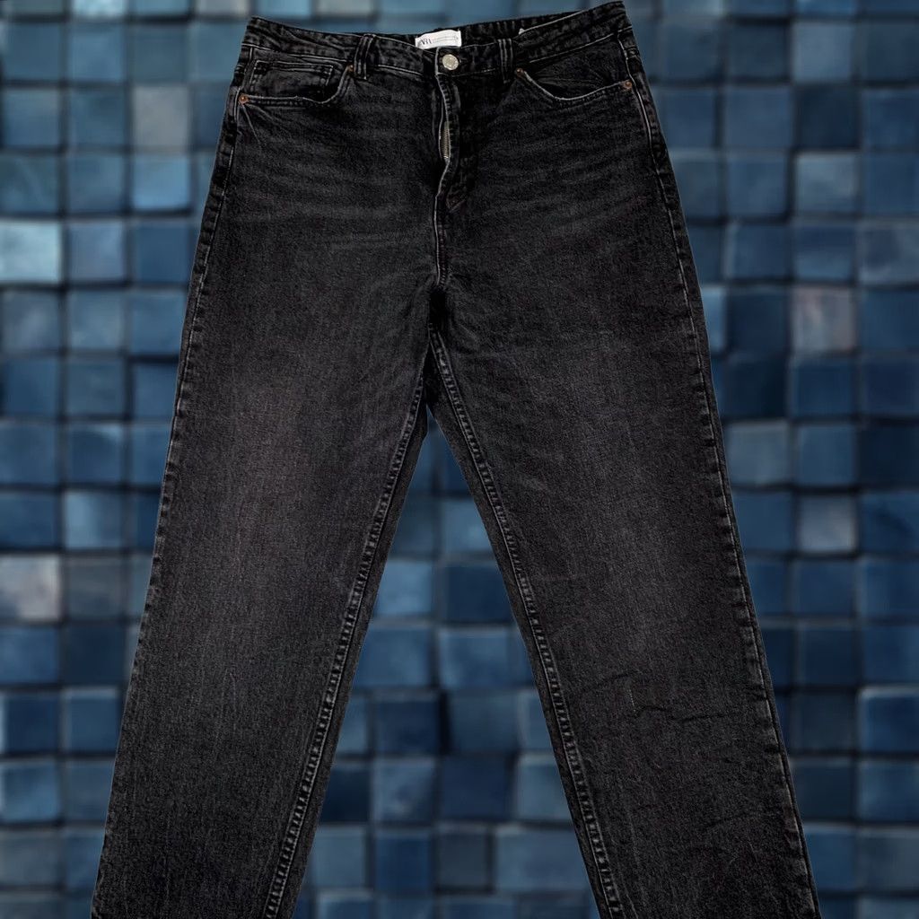 Zara Zara Jeans Womens 12 Gray High Rise Tapered Leg Charcoal Wash Stretch Denim Jeans Size 34" / US 12 / IT 48 - 1 Thumbnail