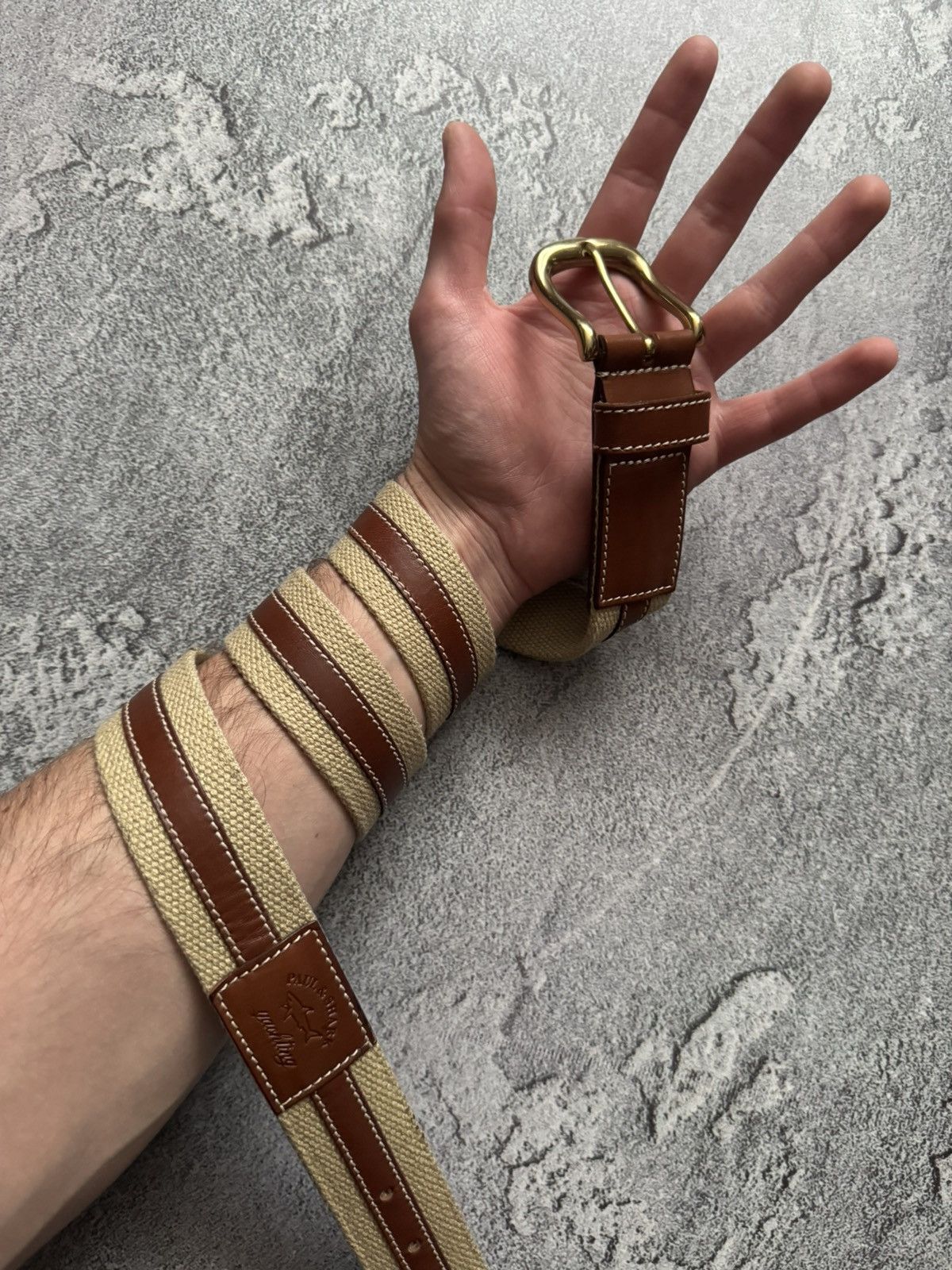 Designer × Paul & Shark × Vintage Paul & Shark 104cm belt casual leather brown / beige Size ONE SIZE - 2 Thumbnail