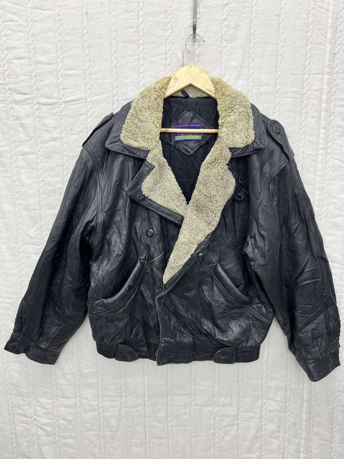 Vintage ARCHIVE🔥VTG HEMMINGWAY LEATHER SHERPA BOMBER JACKET Size US L / EU 52-54 / 3 - 1 Thumbnail