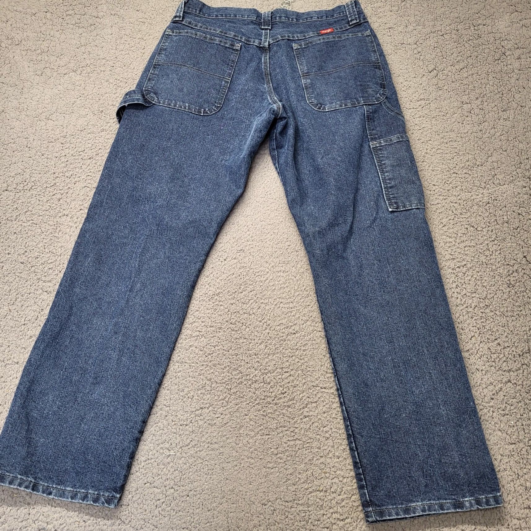Wrangler VINTAGE? No, but use best: Wrangler Carpenter Jeans Men's 32x30 Blue Baggy Wide Leg Workwear Denim EUC Size US 32 / EU 48 - 3 Thumbnail