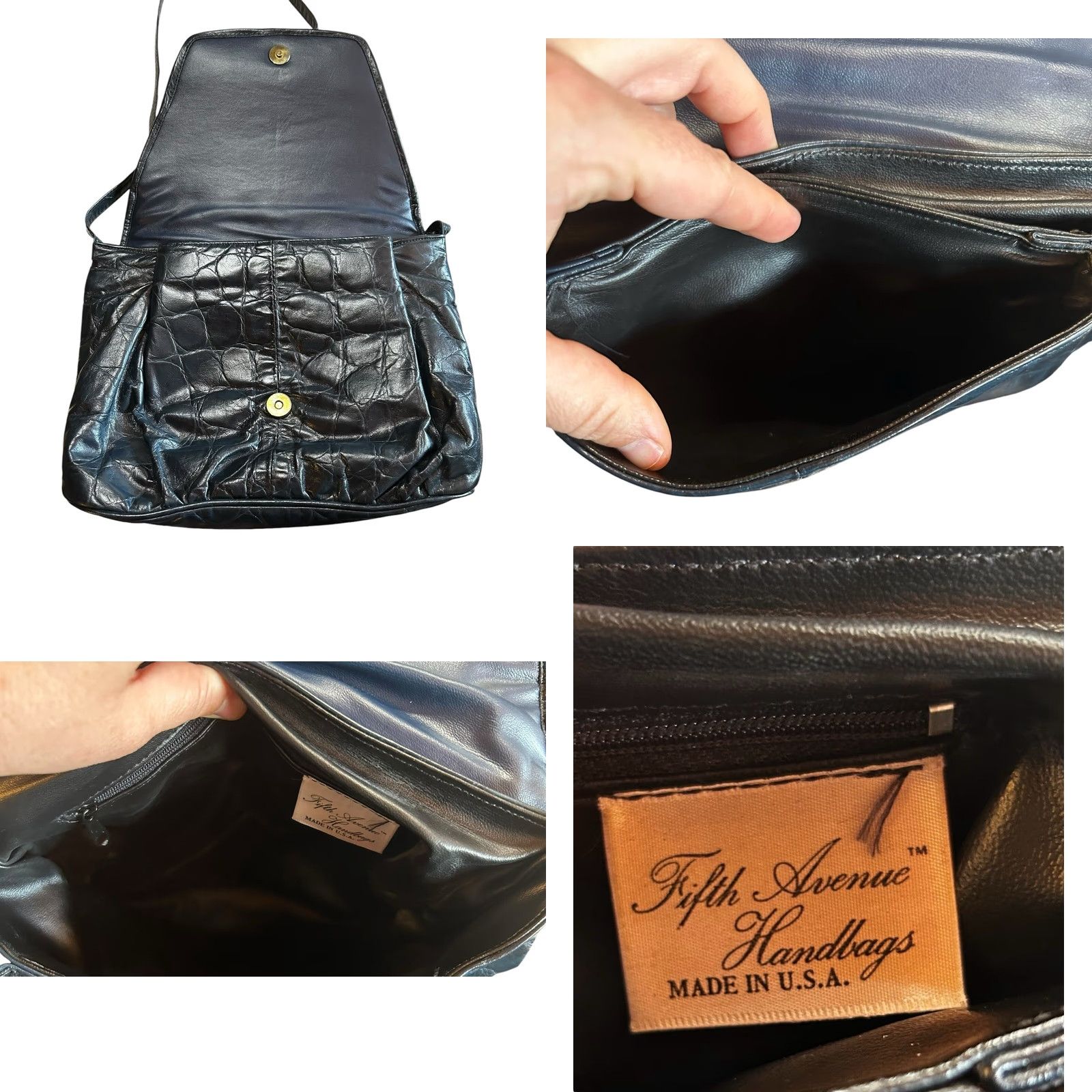 Vintage VINTAGE Fifth Avenue Leather Purse Shoulder HandBag Navy & Yellow Women Made In USA Bag Size ONE SIZE - 9 Thumbnail