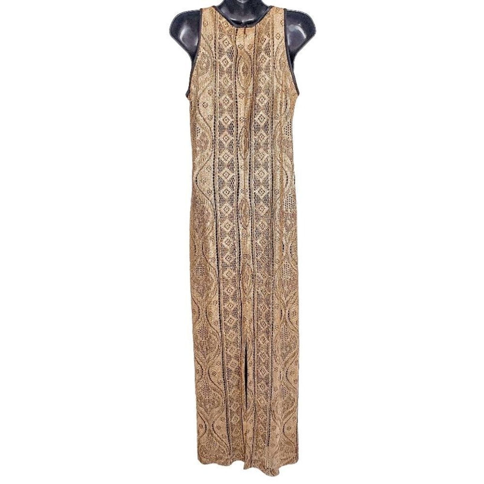 Vintage Vintage 80s 90s Gold Sleeveless Brocade Maxi Dress Size 14 Size XL / US 12-14 / IT 48-50 - 3 Thumbnail